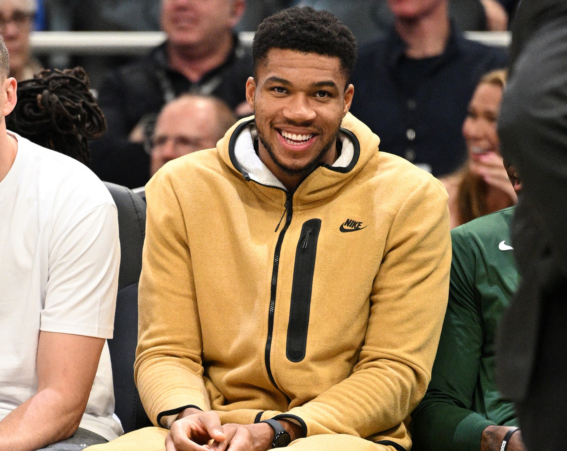 Nov 5, 2022; Milwaukee, Wisconsin, USA; Milwaukee Bucks forward Giannis Antetokounmpo did not dress for tonightÕs game against the Oklahoma City Thunder at Fiserv Forum. Mandatory Credit: Michael McLoone-USA TODAY Sports