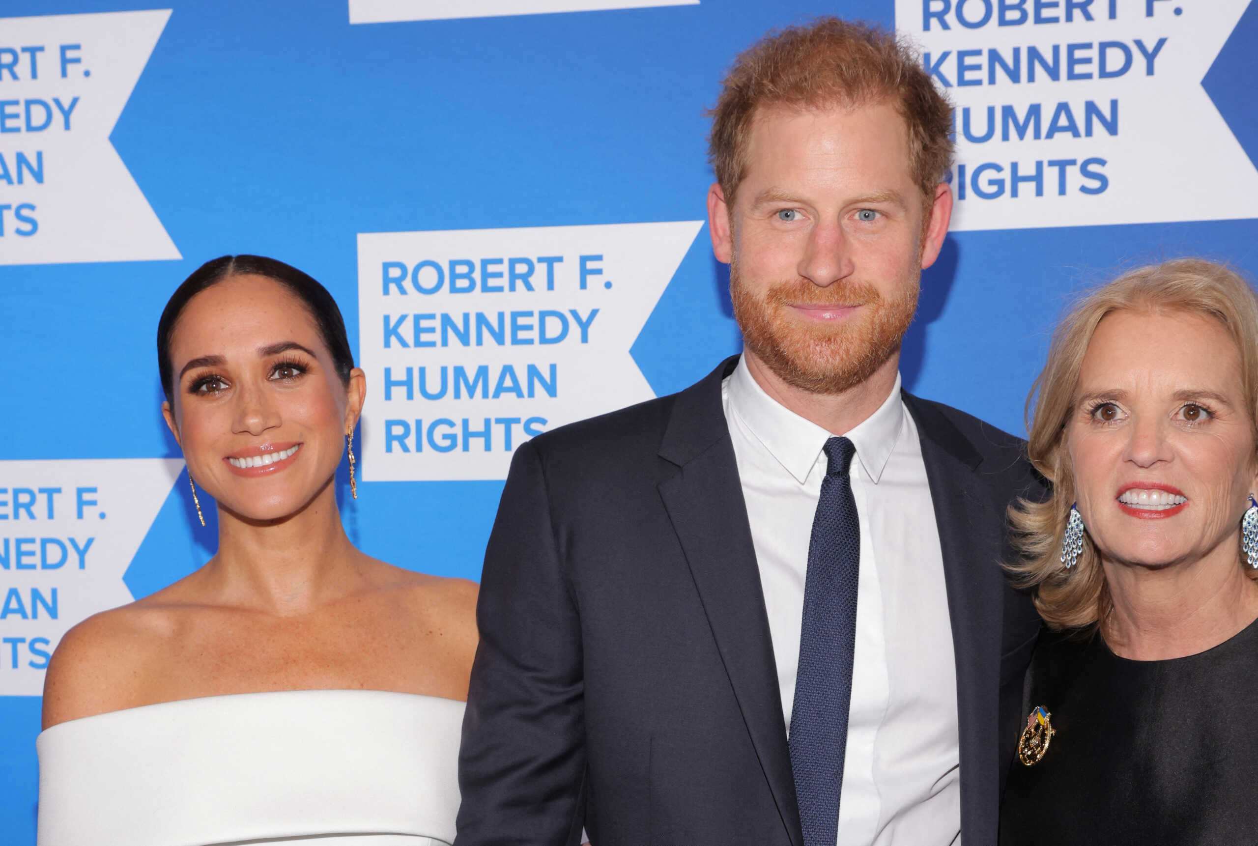 Britain's Prince Harry, Duke of Sussex, Meghan, Duchess of Sussex and Kerry Kennedy, President of RFK Human Rights attend the 2022 Robert F. Kennedy Human Rights Ripple of Hope Award Gala in New York City, U.S., December 6, 2022. REUTERS