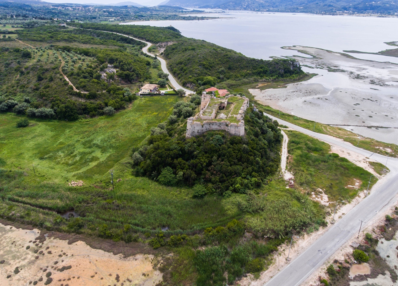 Aerial view of medieval castle of Grivas, Lefkada,Greece.