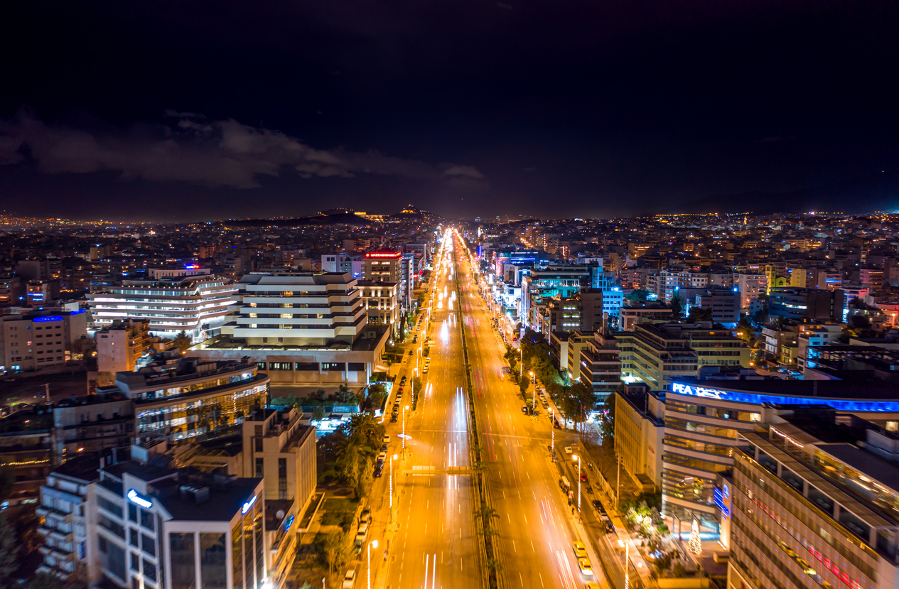 Athens Greece Syggrou Avenue downtown at night