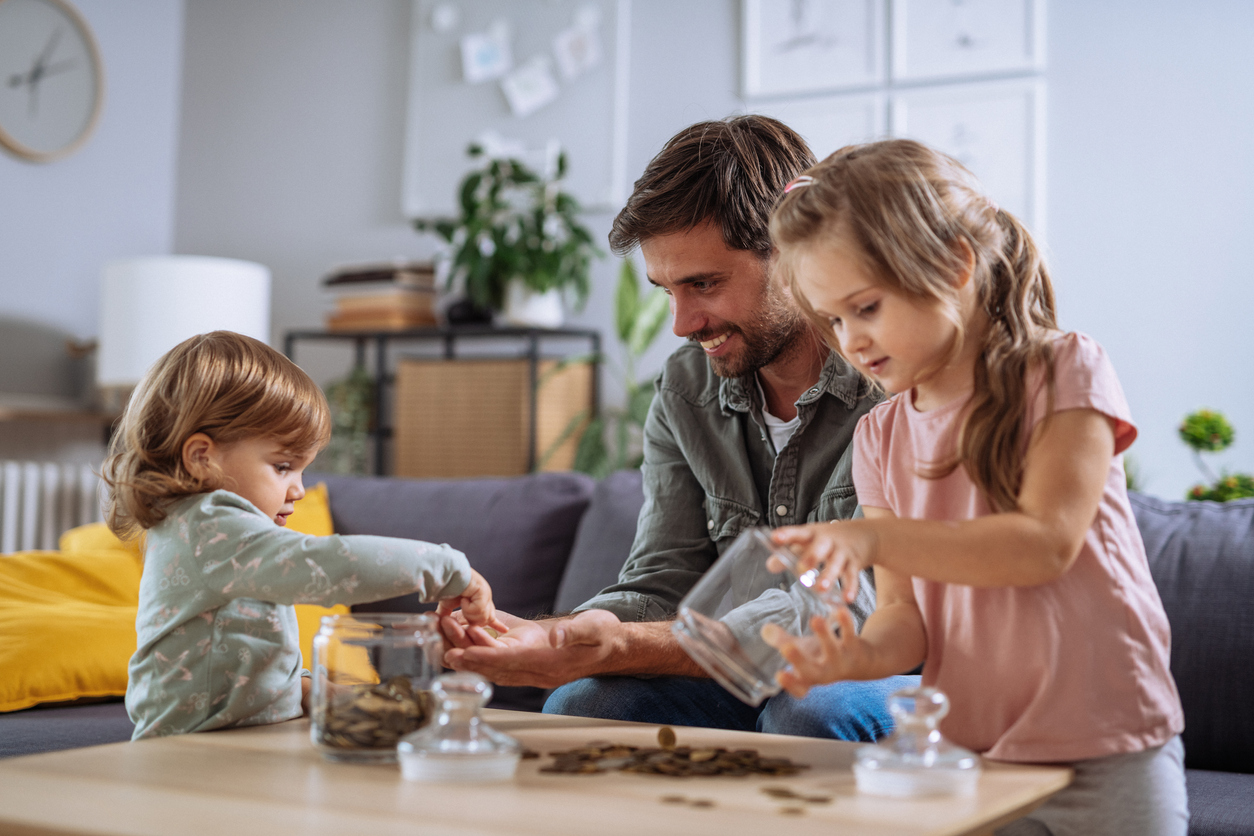 Single father at home with daughter
