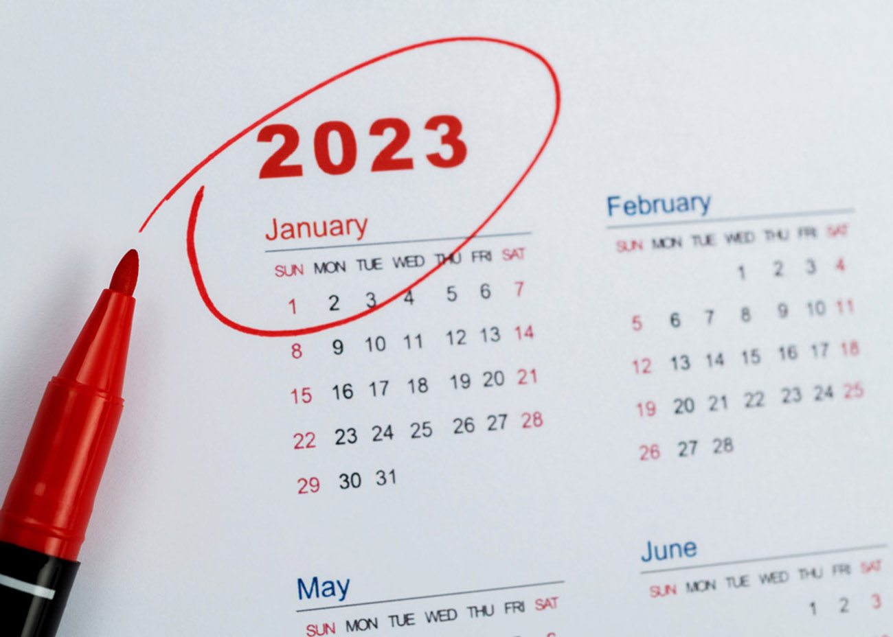 Red mark on the calendar at January