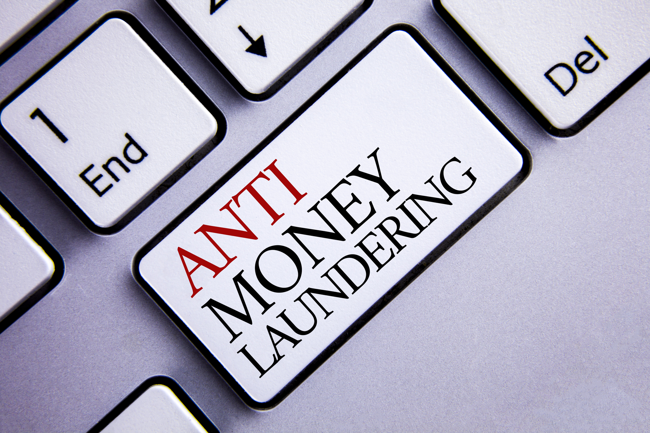 Word writing text Anti Monay Laundring. Business concept for entering projects to get away dirty money and clean it written White Keyboard Key with copy space. Top view.