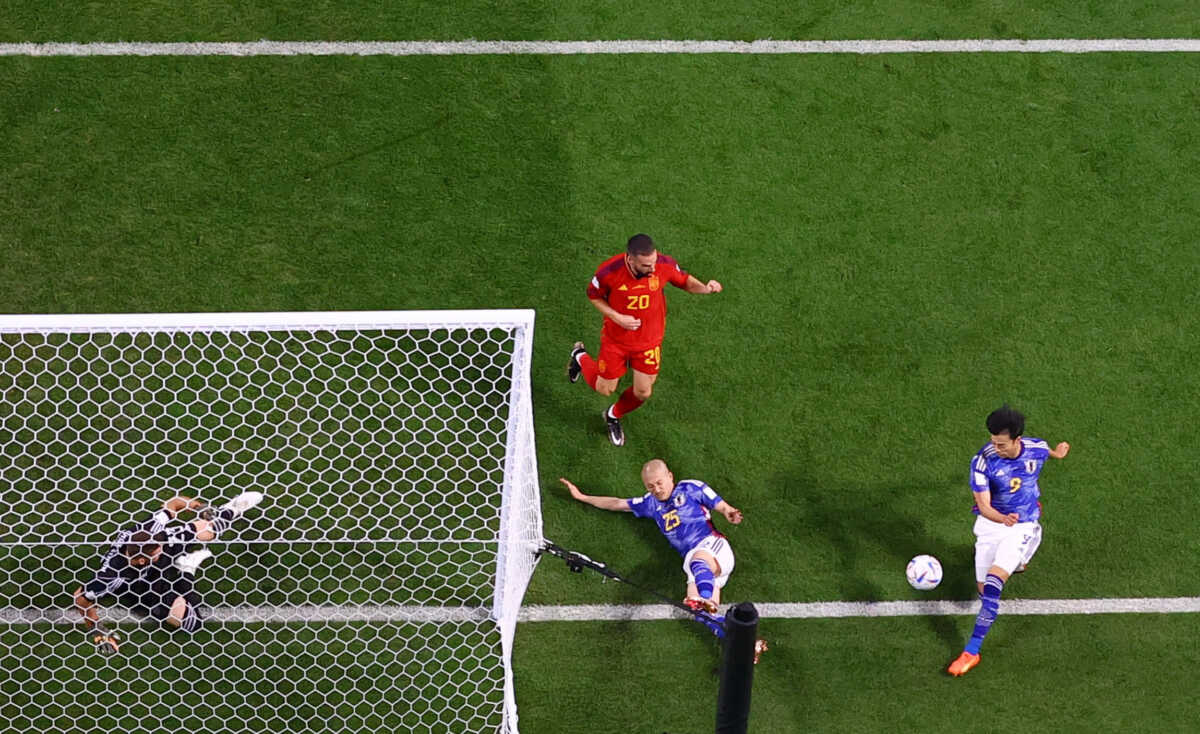Soccer Football - FIFA World Cup Qatar 2022 - Group E - Japan v Spain - Khalifa International Stadium, Doha, Qatar - December 1, 2022  Japan's Kaoru Mitoma in action before Ao Tanaka scored their second goal REUTERS