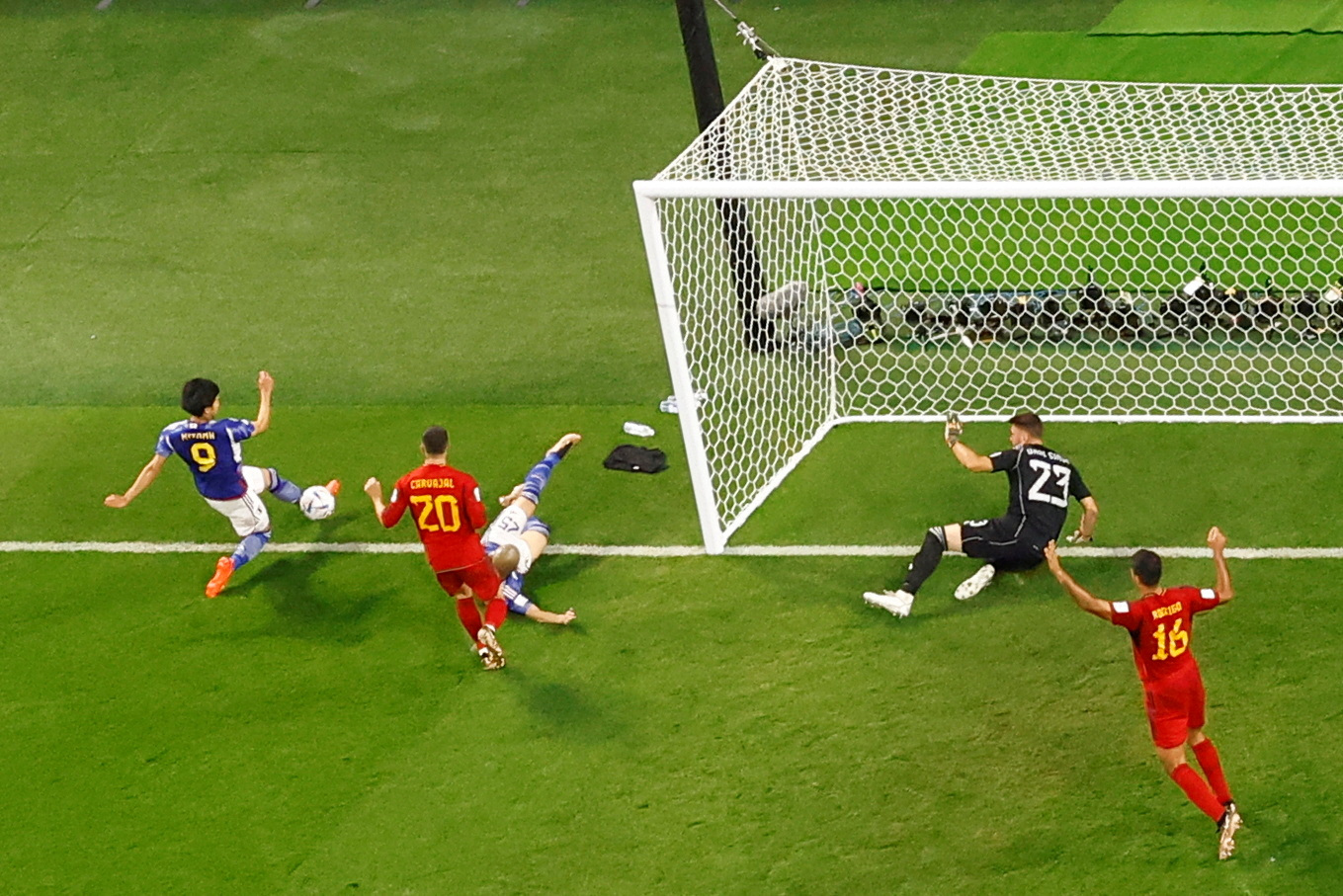 Soccer Football - FIFA World Cup Qatar 2022 - Group E - Japan v Spain - Khalifa International Stadium, Doha, Qatar - December 1, 2022 Japan's Kaoru Mitoma in the action before Ao Tanaka scored their second goal REUTERS