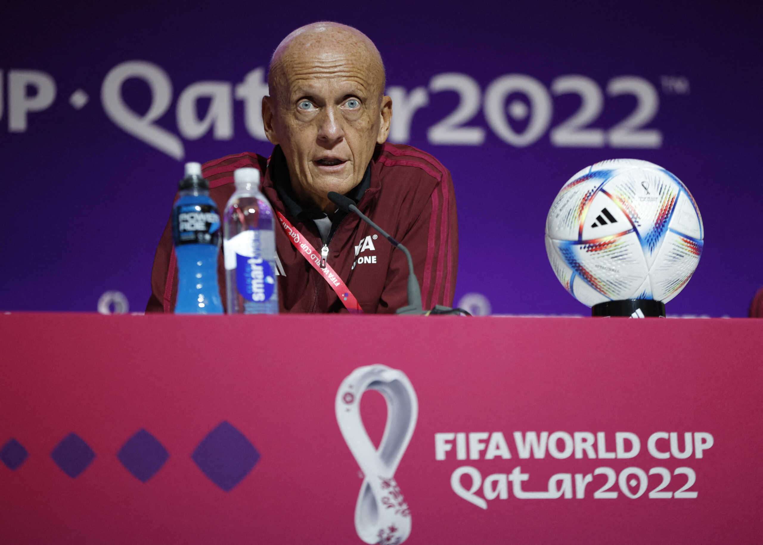 Soccer Football - FIFA World Cup Qatar 2022 - Referees Media Briefing - Main Media Center, Doha, Qatar - November 18, 2022 Chairman of the FIFA referees committee, Pierluigi Collina during the briefing REUTERS