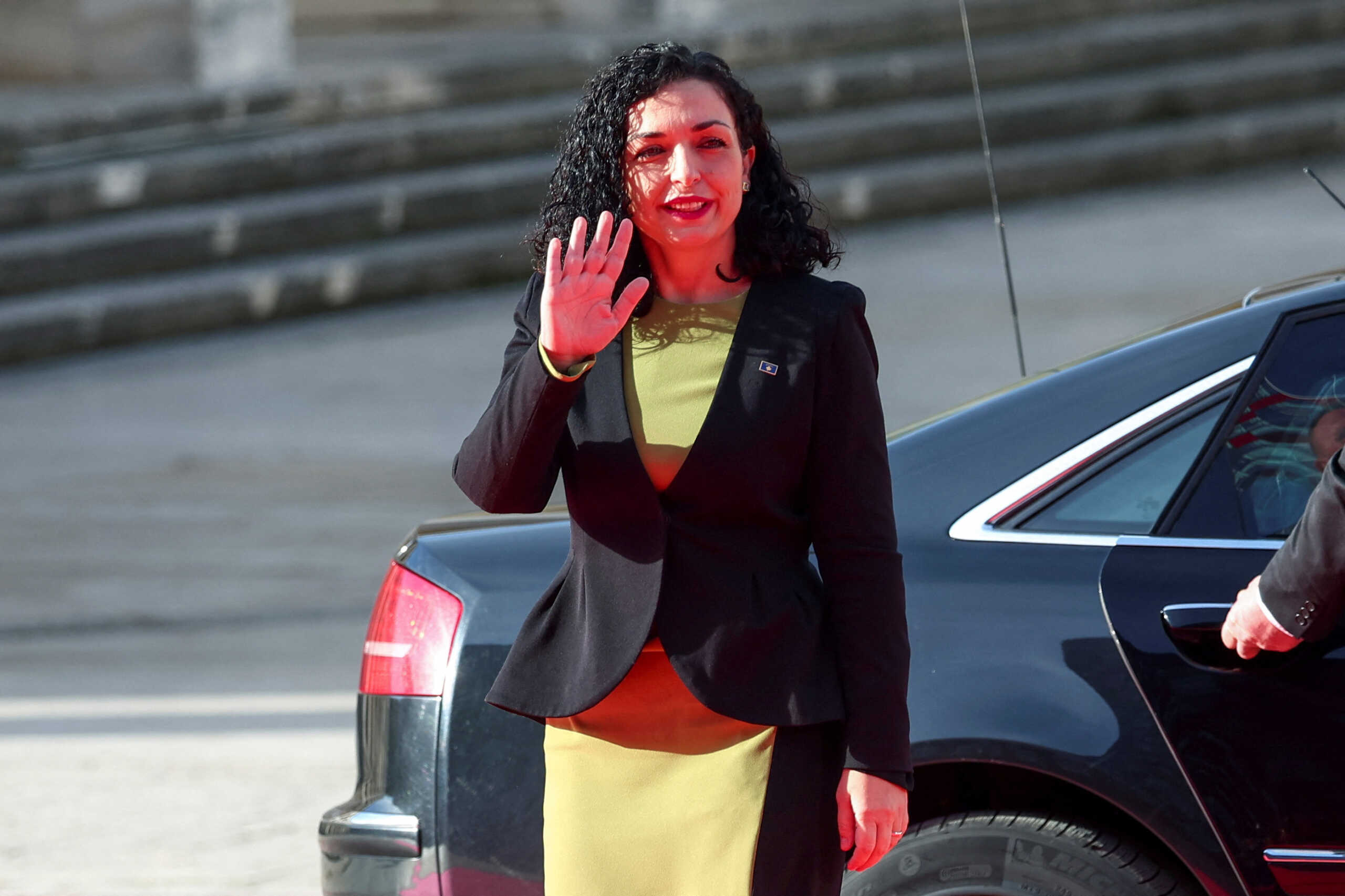 Kosovo's President Vjosa Osmani-Sadriu waves as she arrives for the EU-Western Balkans summit in Tirana, Albania, December 6, 2022. REUTERS