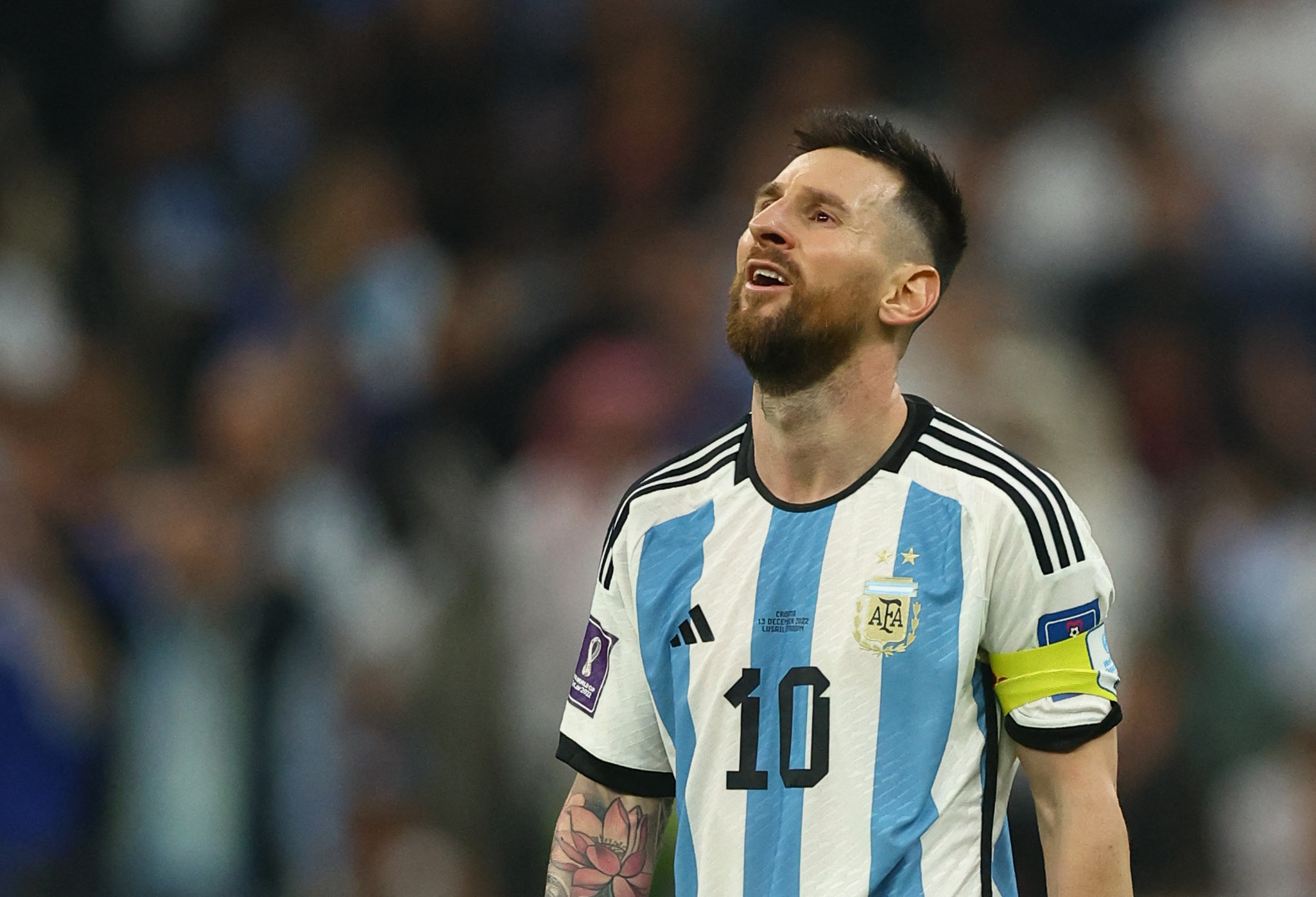 Soccer Football - FIFA World Cup Qatar 2022 - Semi Final - Argentina v Croatia - Lusail Stadium, Lusail, Qatar - December 13, 2022 Argentina's Lionel Messi reacts REUTERS
