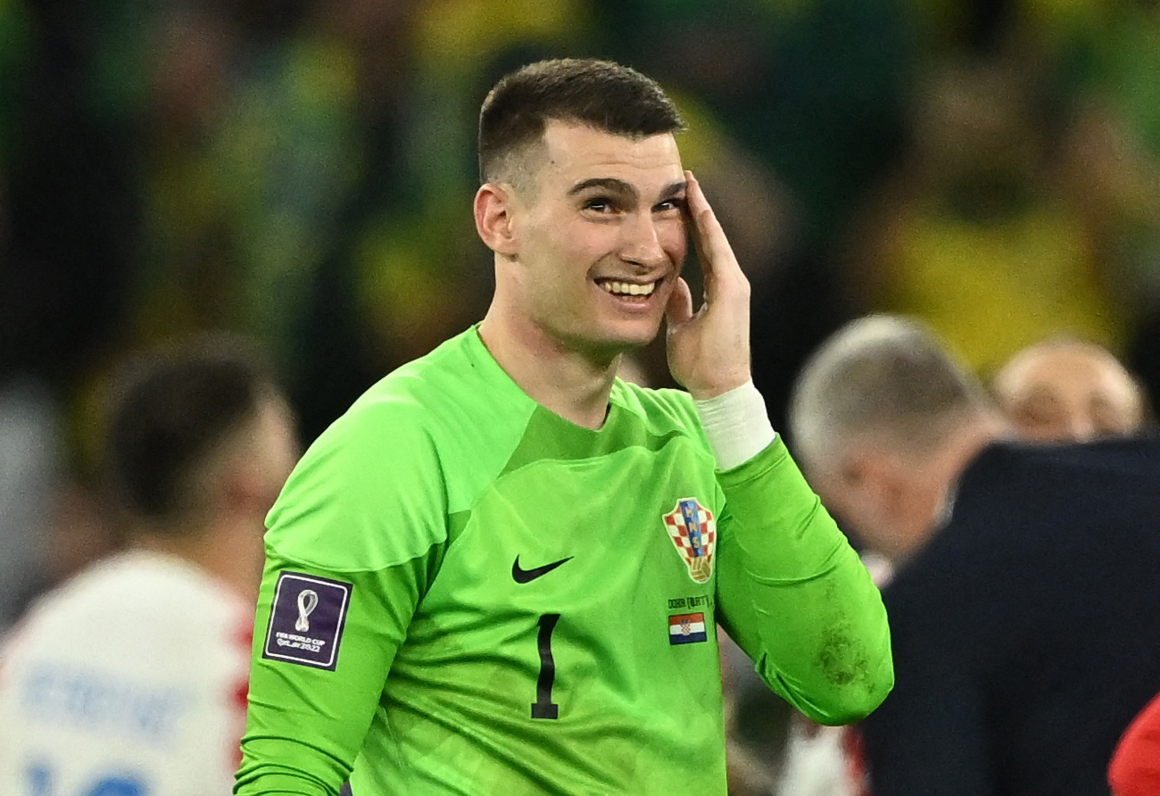 Soccer Football - FIFA World Cup Qatar 2022 - Quarter Final - Croatia v Brazil - Education City Stadium, Doha, Qatar - December 9, 2022 Croatia's Dominik Livakovic celebrates after the match as Croatia progress to the semi finals REUTERS