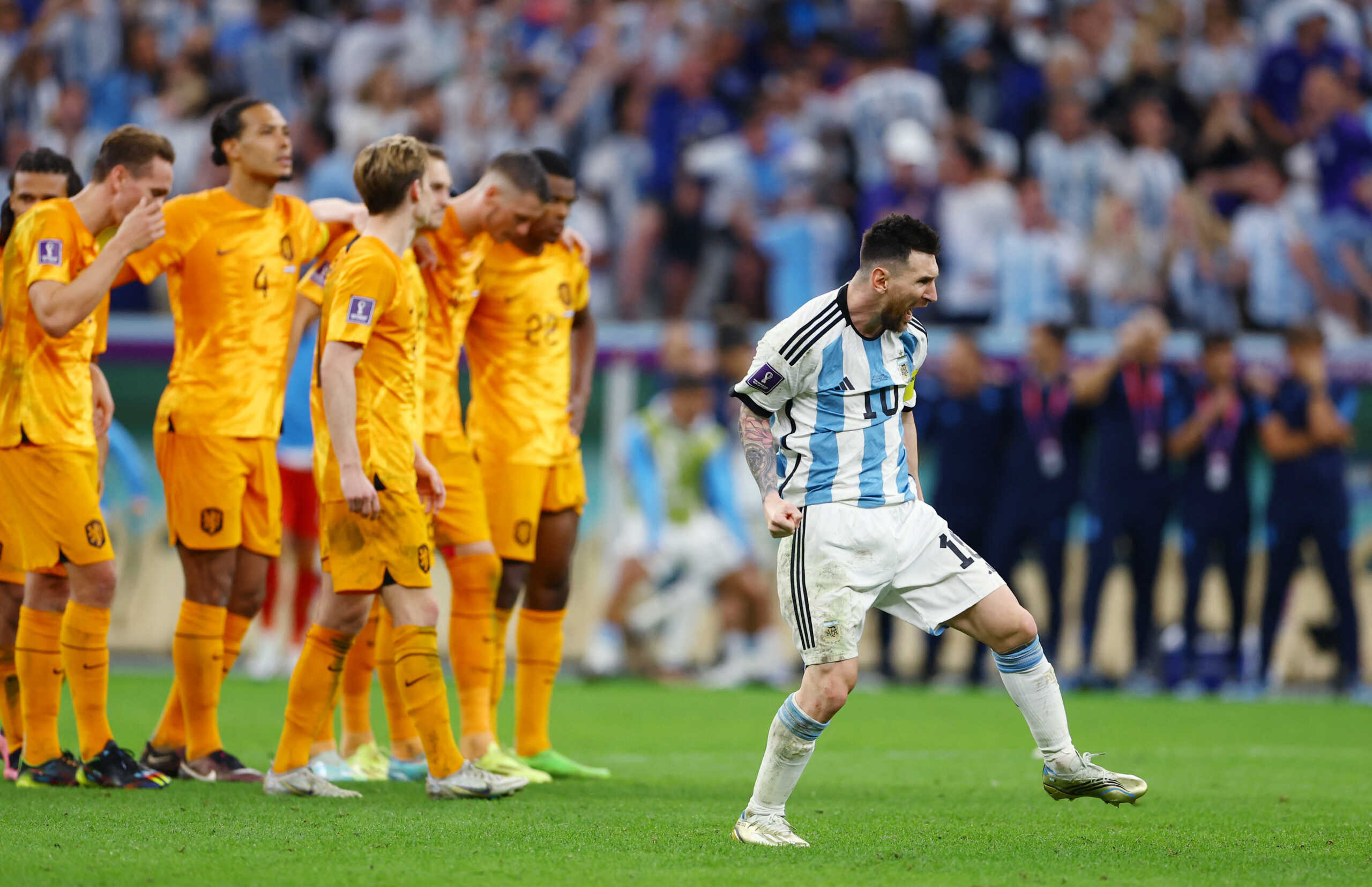 Soccer Football - FIFA World Cup Qatar 2022 - Quarter Final - Netherlands v Argentina - Lusail Stadium, Lusail, Qatar - December 10, 2022 Argentina's Lionel Messi celebrates qualifying for the semi finals REUTERS