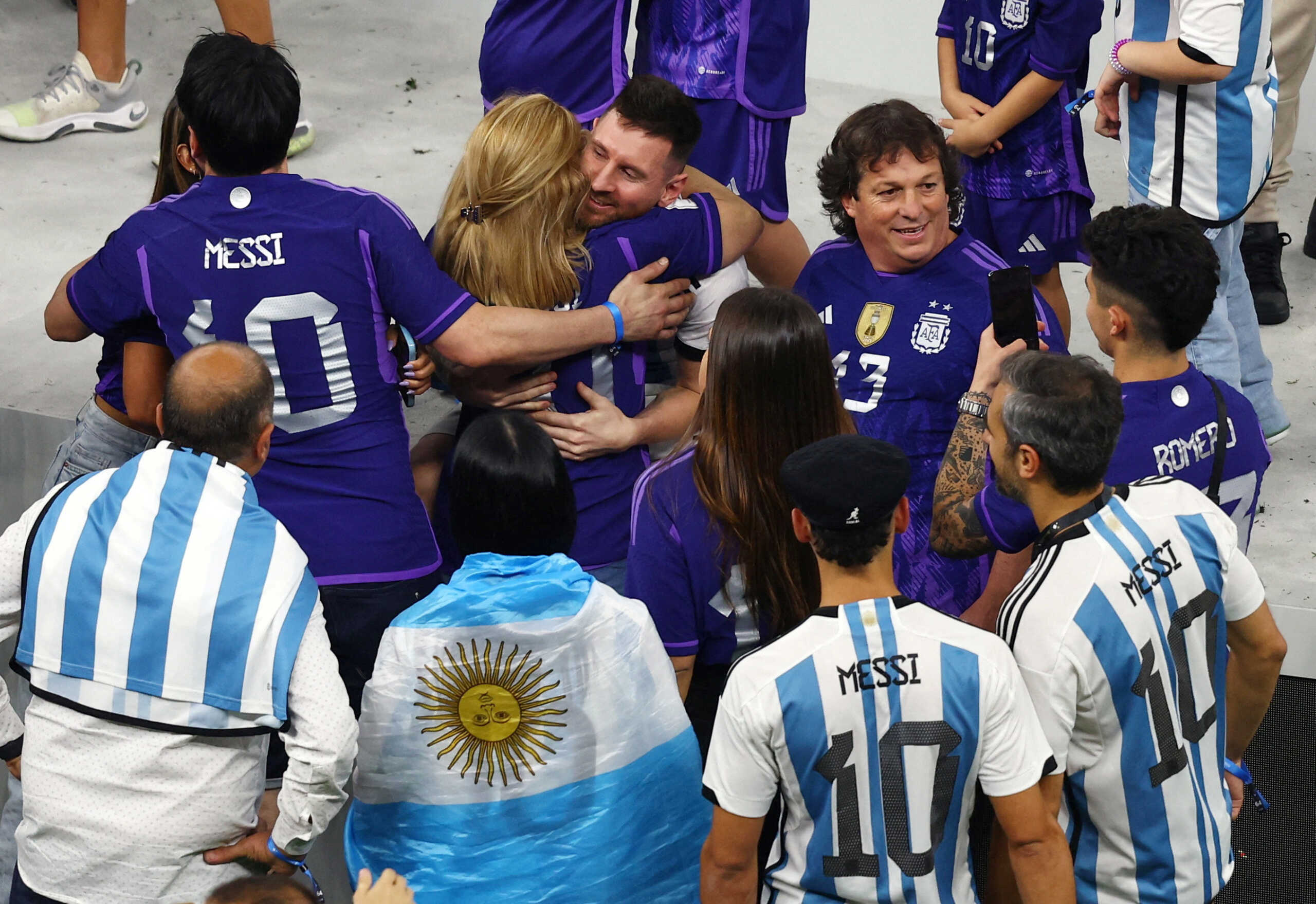 Soccer Football - FIFA World Cup Qatar 2022 - Final - Argentina v France - Lusail Stadium, Lusail, Qatar - December 18, 2022 Argentina's Lionel Messi hugs his mother Celia Maria Cuccittini after winning the World Cup REUTERS