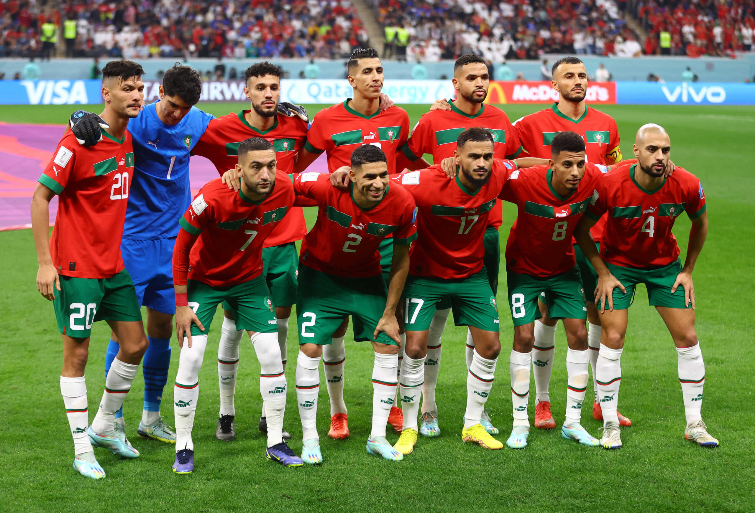 Soccer Football - FIFA World Cup Qatar 2022 - Semi Final - France v Morocco - Al Bayt Stadium, Al Khor, Qatar - December 14, 2022 Morocco players pose for a team group photo before the match REUTERS