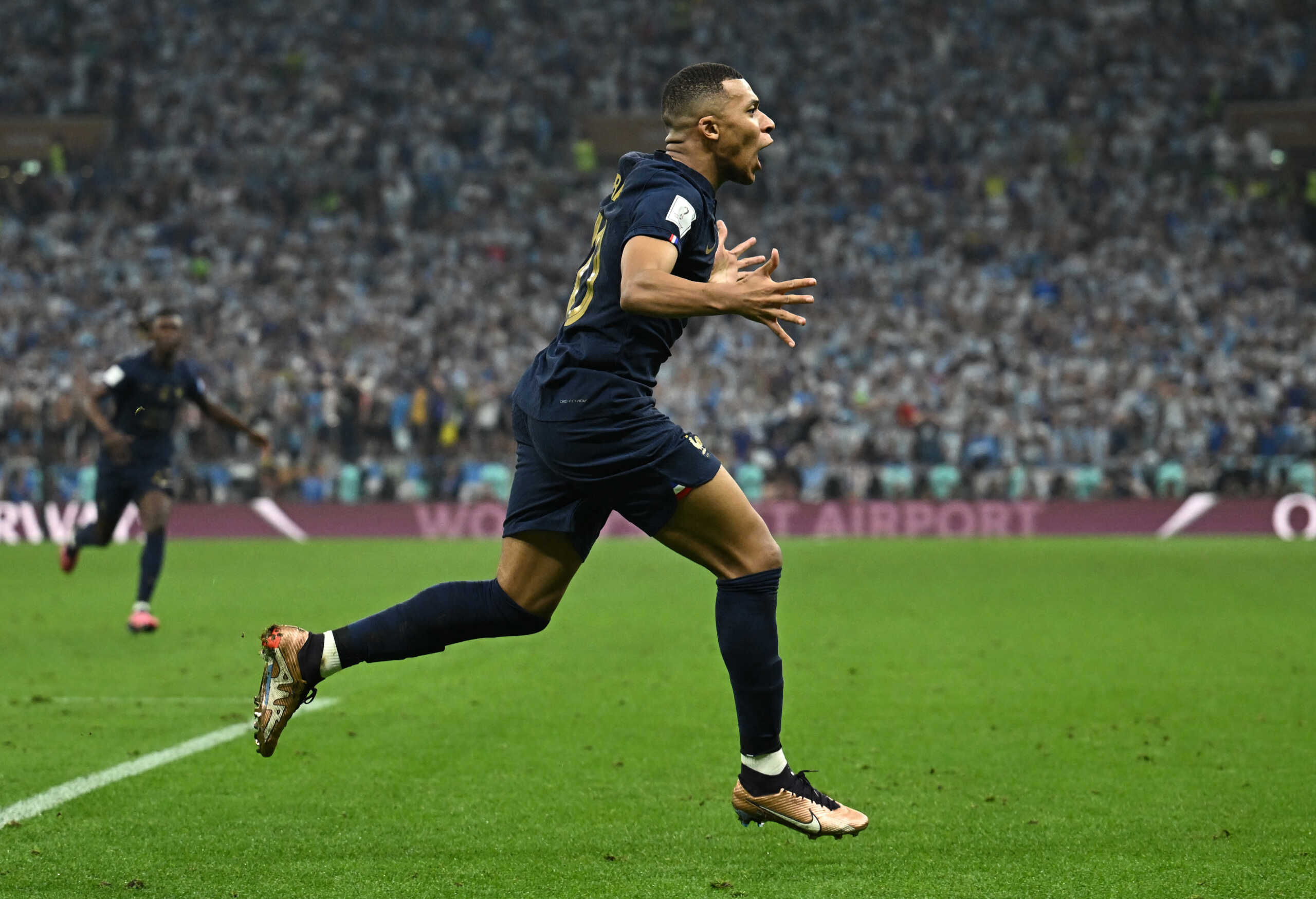 Soccer Football - FIFA World Cup Qatar 2022 - Final - Argentina v France - Lusail Stadium, Lusail, Qatar - December 18, 2022  France's Kylian Mbappe celebrates scoring their second goal REUTERS