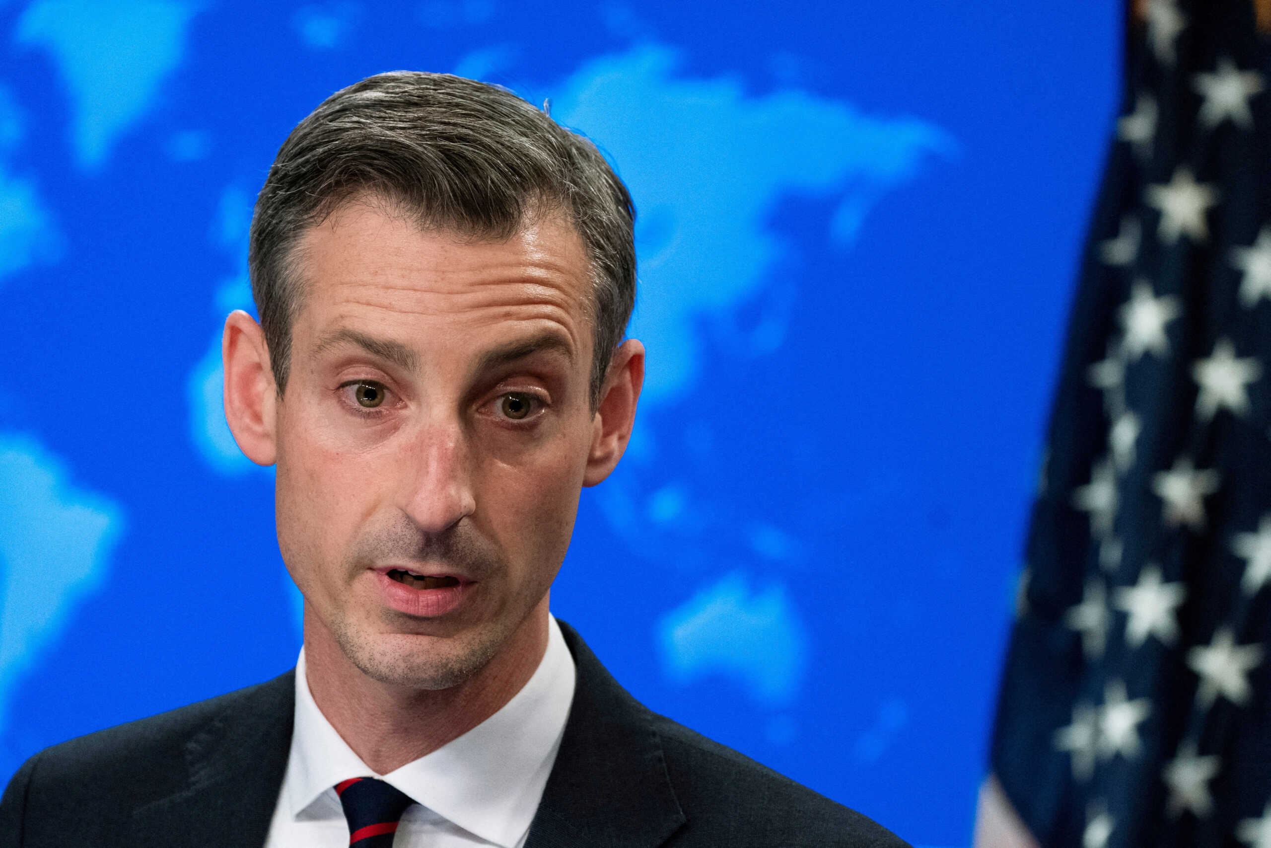 FILE PHOTO: U.S. State Department spokesperson Ned Price speaks during a news conference in Washington, U.S. March 10, 2022. Manuel Balce Ceneta