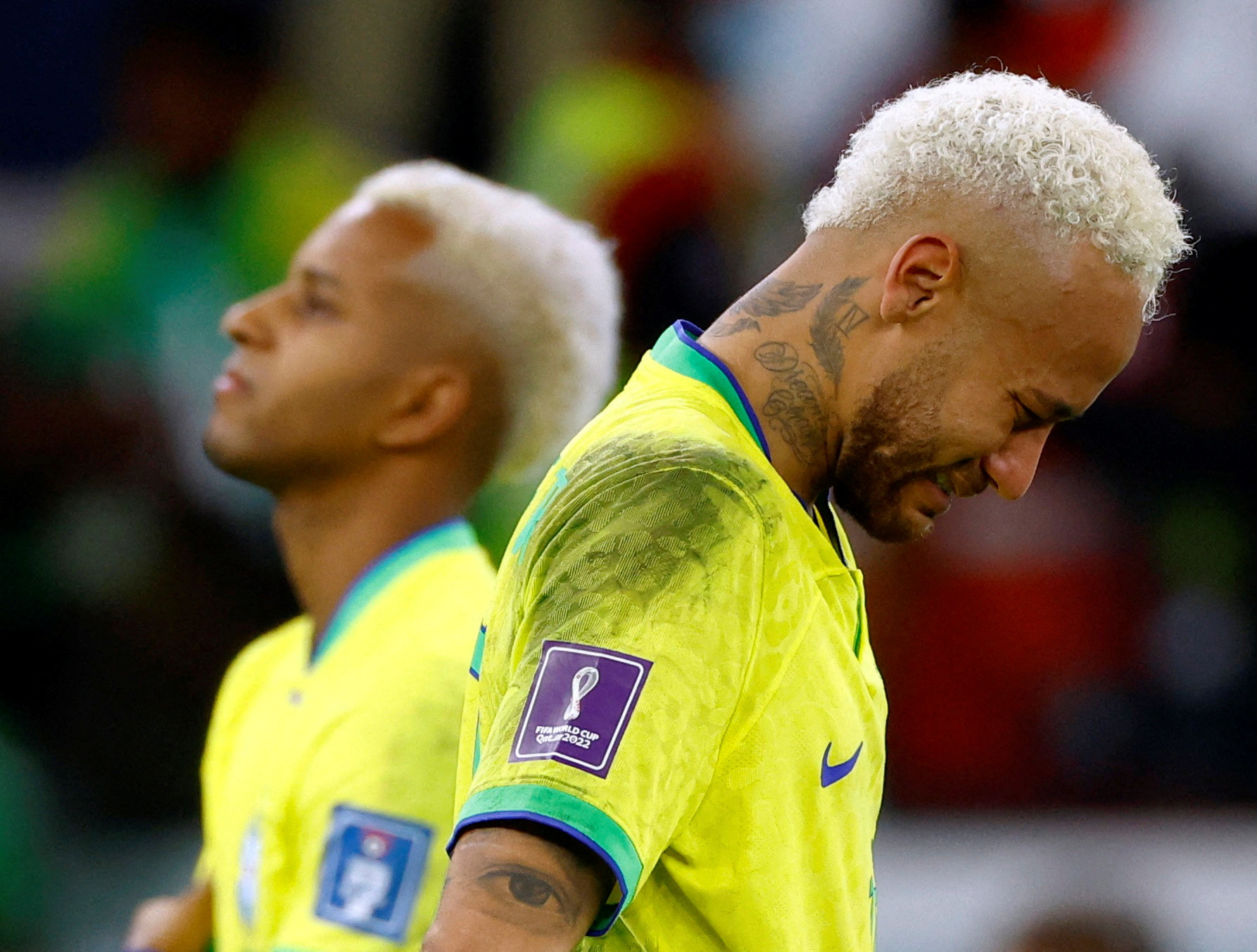 Soccer Football - FIFA World Cup Qatar 2022 - Quarter Final - Croatia v Brazil - Education City Stadium, Doha, Qatar - December 9, 2022 Brazil's Neymar looks dejected after being eliminated from the World Cup REUTERS