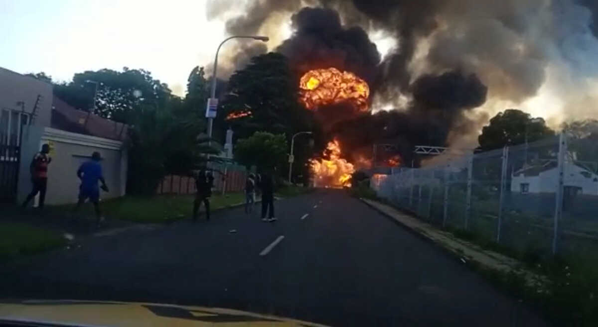 A gas tanker explodes, in Boksburg, South Africa December 24, 2022, in this screen grab from a video obtained by Reuters. AAA Security Group