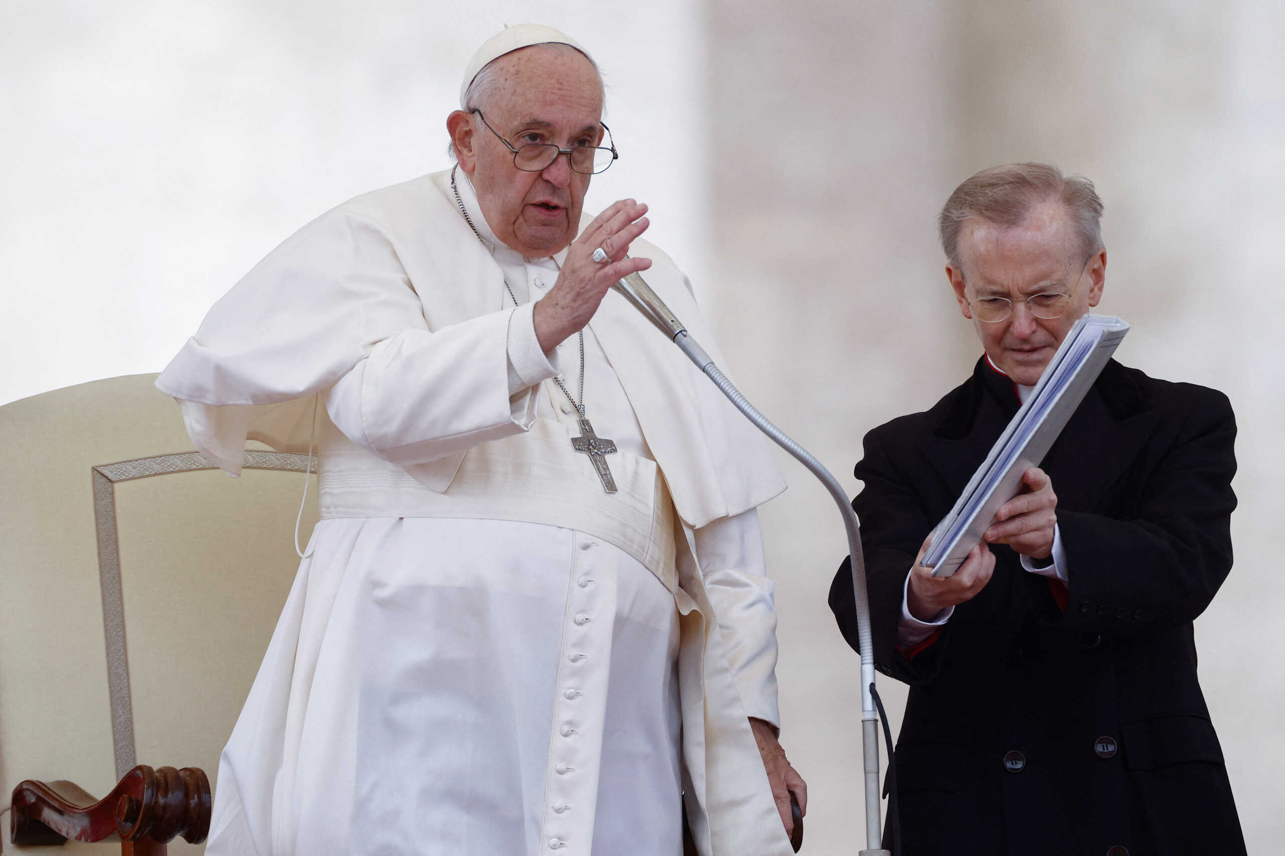 Pope Francis gestures during the weekly general audience in St Peter's Square at the Vatican, November 9, 2022. REUTERS