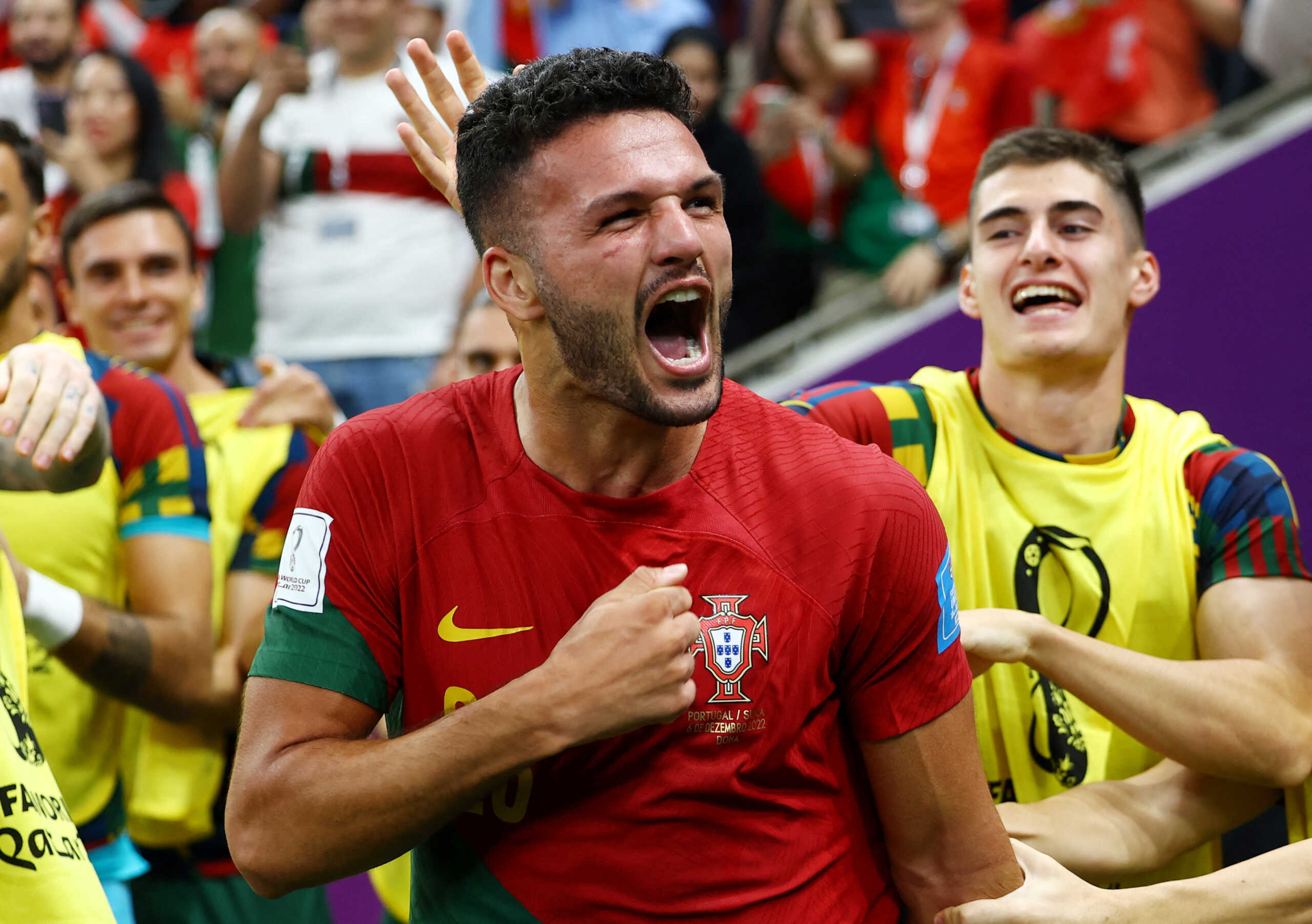 Soccer Football - FIFA World Cup Qatar 2022 - Round of 16 - Portugal v Switzerland - Lusail Stadium, Lusail, Qatar - December 6, 2022 Portugal's Goncalo Ramos celebrates scoring their first goal REUTERS
