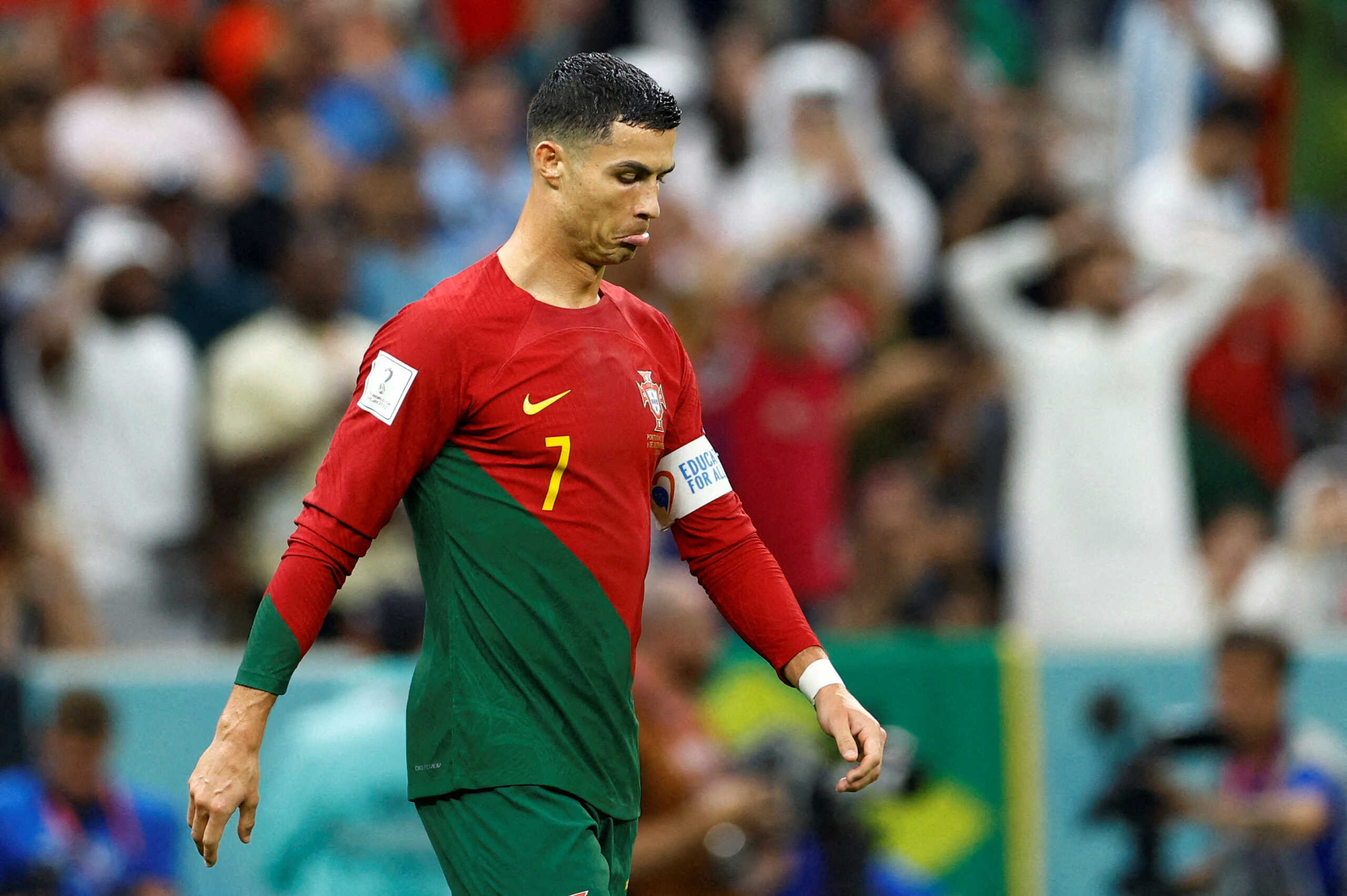 Soccer Football - FIFA World Cup Qatar 2022 - Round of 16 - Portugal v Switzerland - Lusail Stadium, Lusail, Qatar - December 6, 2022 Portugal's Cristiano Ronaldo reacts REUTERS