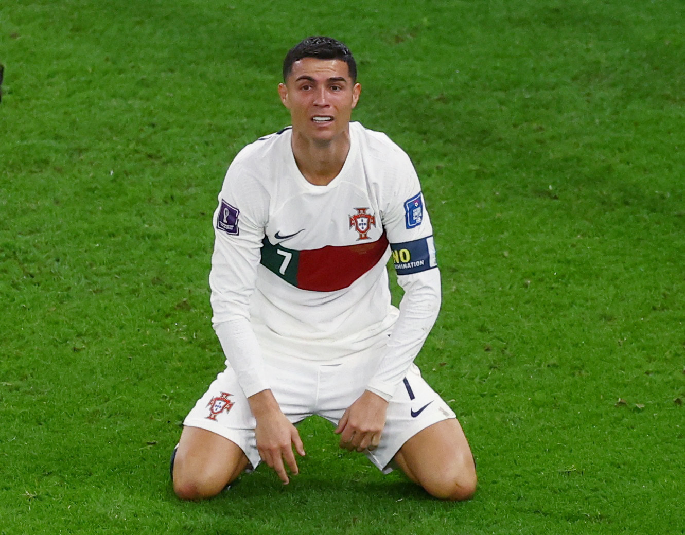 Soccer Football - FIFA World Cup Qatar 2022 - Quarter Final - Morocco v Portugal - Al Thumama Stadium, Doha, Qatar - December 10, 2022  Portugal's Cristiano Ronaldo reacts REUTERS