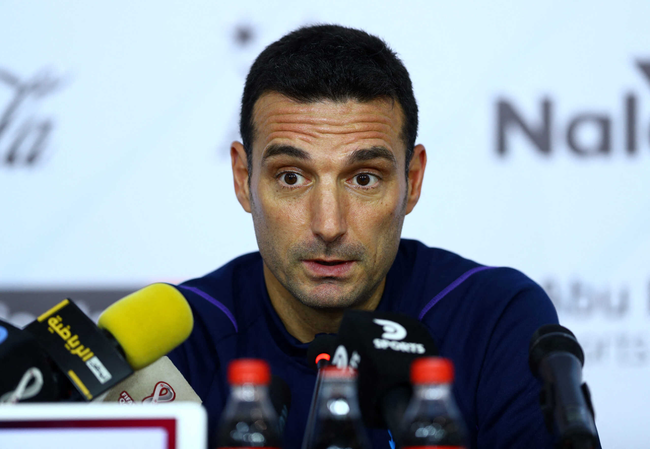 Soccer Football - International Friendly - Argentina press conference  - Mohammed bin Zayed Stadium, Abu Dhabi, United Arab Emirates - November 15, 2022 Argentina coach Lionel Scaloni during the press conference REUTERS