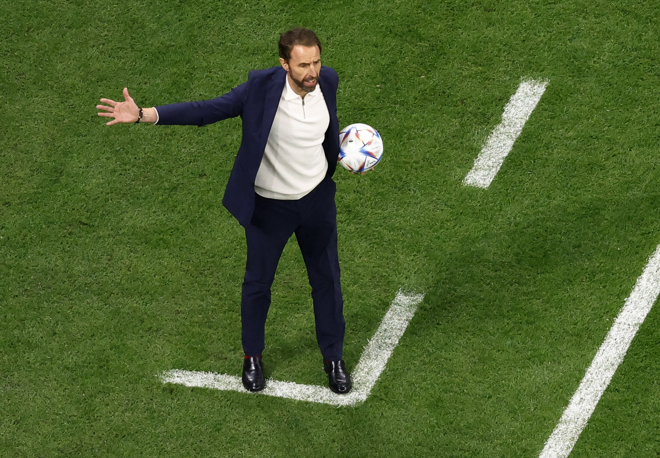 Soccer Football - FIFA World Cup Qatar 2022 - Quarter Final - England v France - Al Bayt Stadium, Al Khor, Qatar - December 10, 2022 England manager Gareth Southgate reacts REUTERS