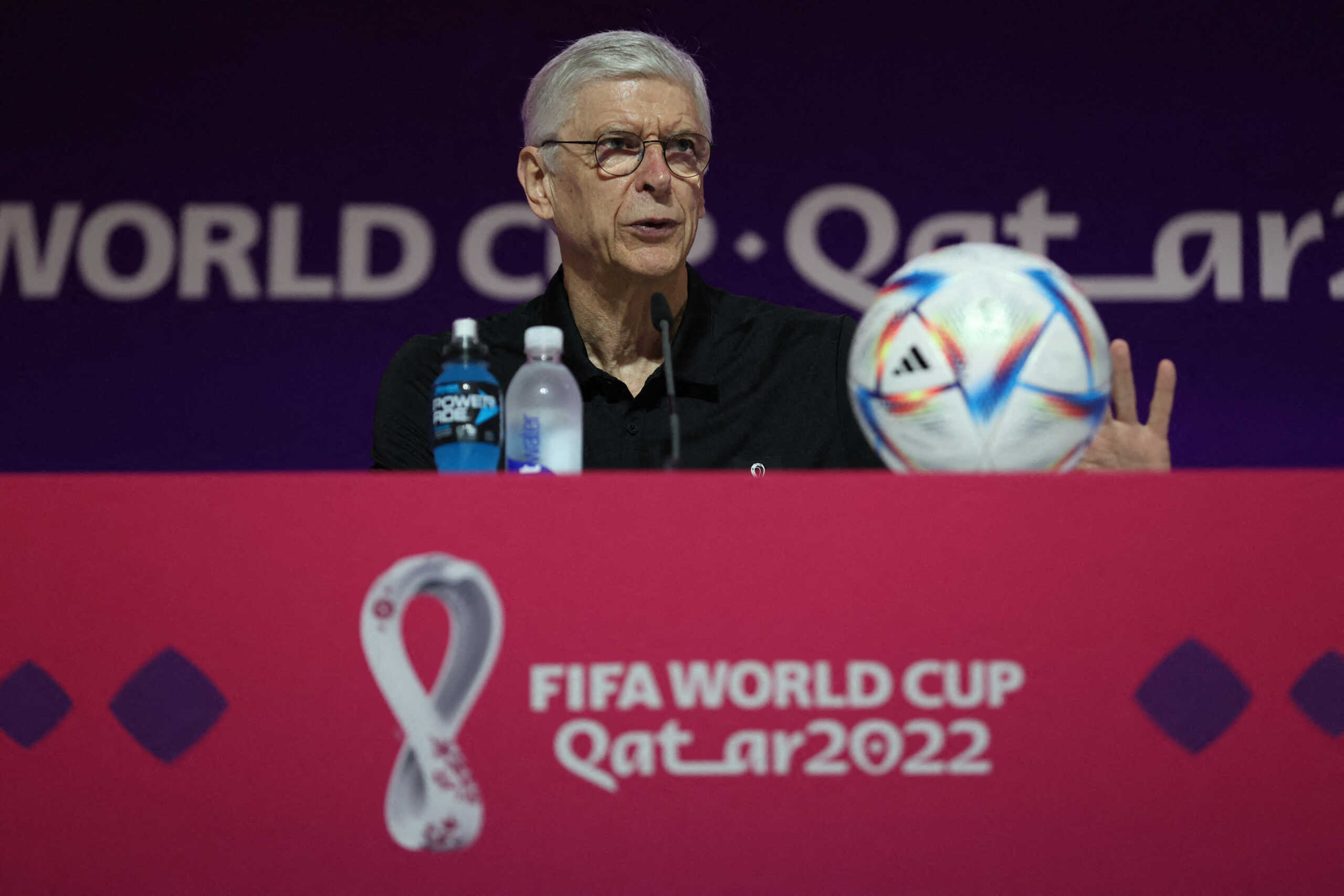 Soccer Football - FIFA World Cup Qatar 2022 - Technical Study Group Press Conference - Main Media Center, Doha, Qatar - November 19, 2022 FIFA Chief of Global Football Development Arsene Wenger during a press conference REUTERS