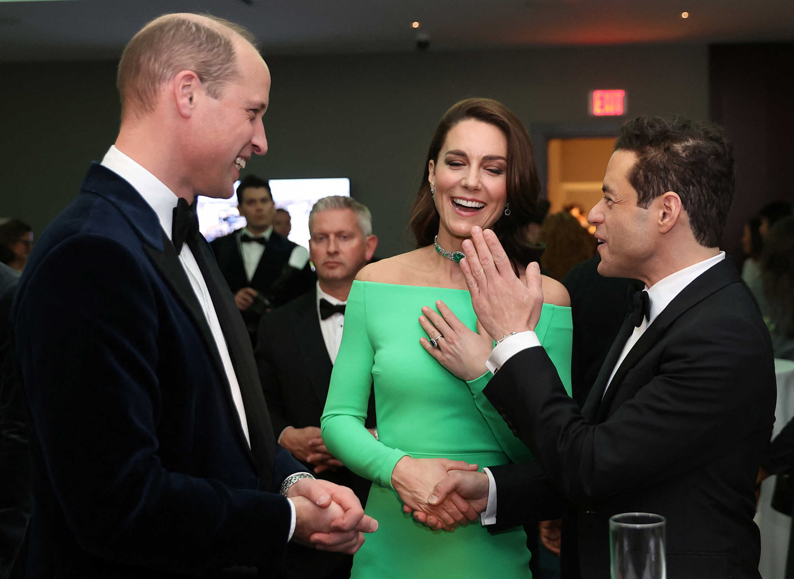 Britain's Prince William, Prince of Wales, Catherine, Princess of Wales, and actor Rami Malek chat at The Earthshot Prize Awards, held at the MGM Music Hall at Fenway, in Boston, Massachusetts, U.S. December 2, 2022. David L. Ryan