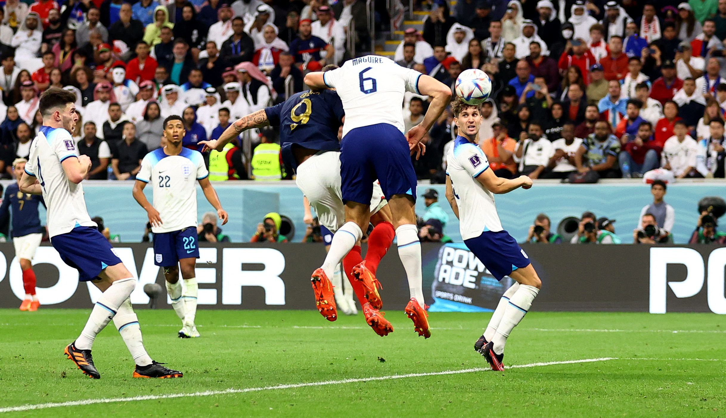 Soccer Football - FIFA World Cup Qatar 2022 - Quarter Final - England v France - Al Bayt Stadium, Al Khor, Qatar - December 10, 2022 France's Olivier Giroud scores their second goal REUTERS