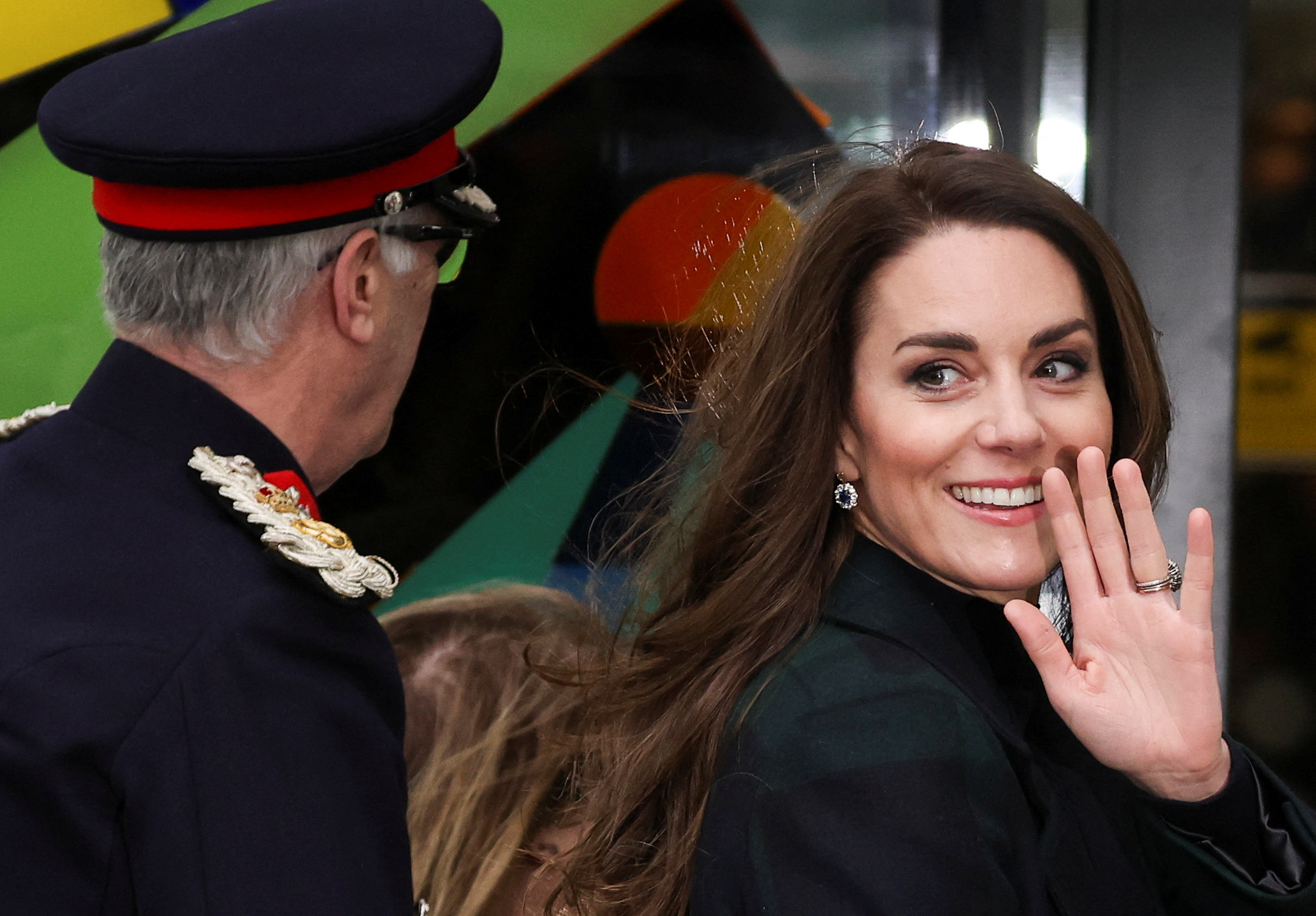 Britain's Catherine, Princess of Wales waves as she visits the Royal Liverpool University hospital in Liverpool, Britain, January 12, 2023. REUTERS