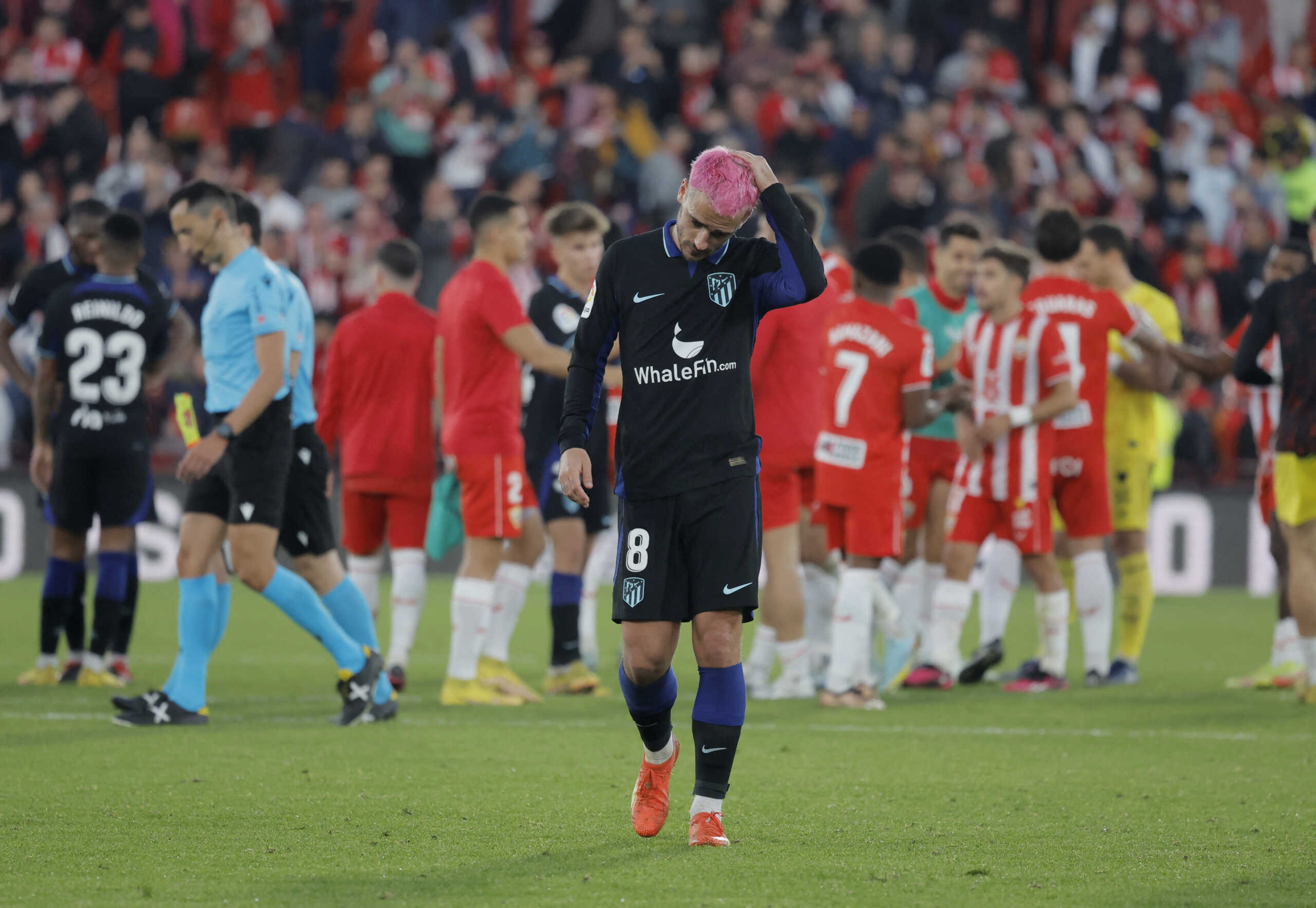 Soccer Football - LaLiga - Almeria v Atletico Madrid - Estadio de los Juegos Mediterraneos, Almeria, Spain - January 15, 2023 Atletico Madrid's Antoine Griezmann reacts after the match REUTERS