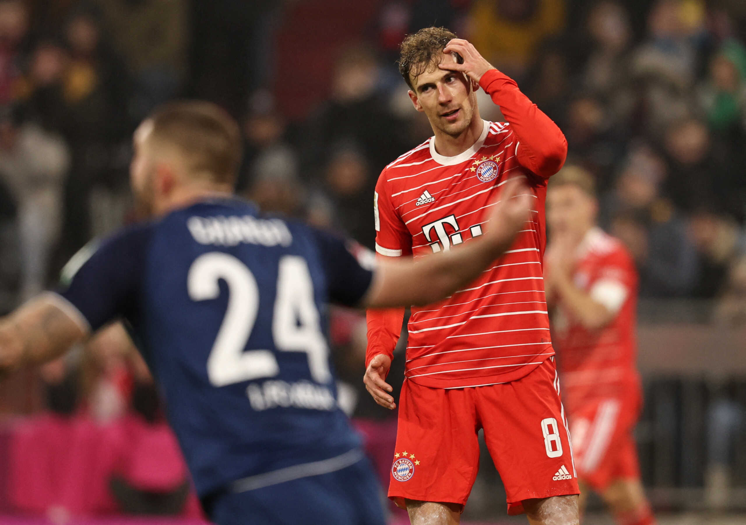 Soccer Football - Bundesliga - Bayern Munich v FC Cologne - Allianz Arena, Munich, Germany - January 24, 2023 Bayern Munich's Leon Goretzka reacts REUTERS