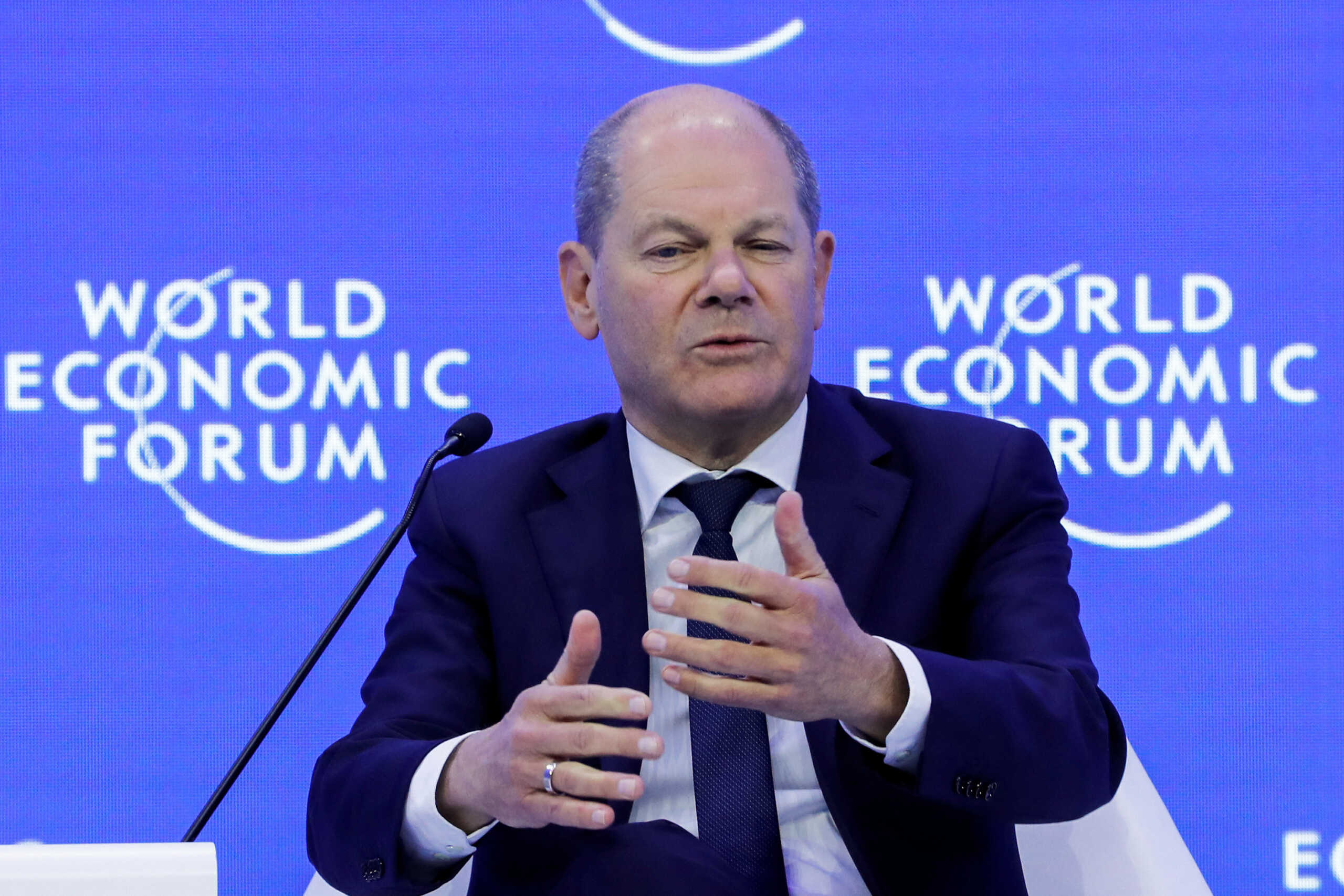 German Chancellor Olaf Scholz speaks during the World Economic Forum (WEF), in Davos, Switzerland, January 18, 2023. REUTERS