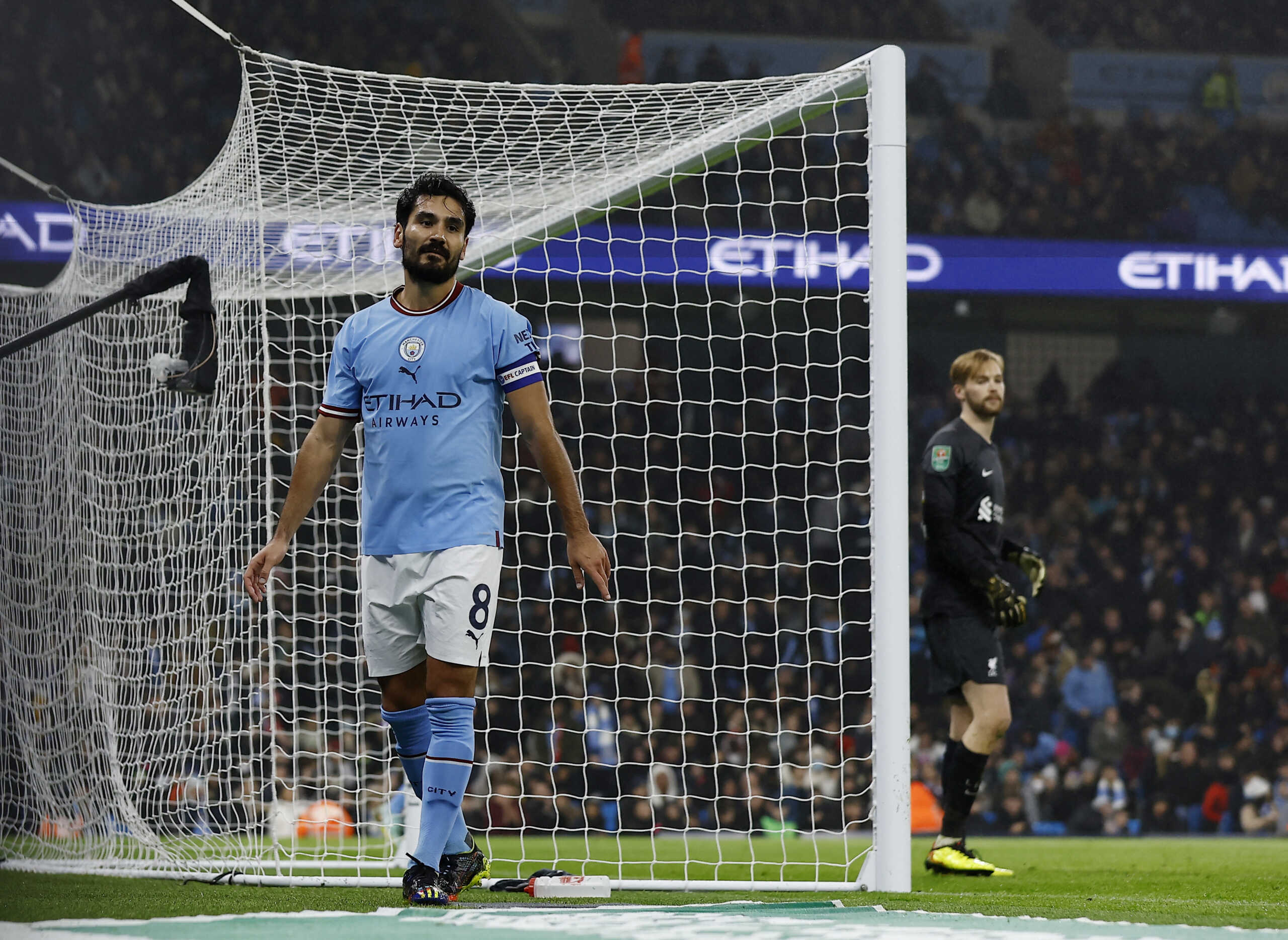 Soccer Football - Carabao Cup - Round of 16 - Manchester City v Liverpool - Etihad Stadium, Manchester, Britain - December 22, 2022 Manchester City's Ilkay Gundogan reacts Action Images via Reuters