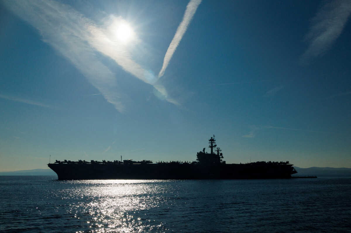 FILE PHOTO: A view of Aircraft carrier USS George H.W. Bush (CVN 77) in front of port of Split, Croatia, November 7, 2022. REUTERS