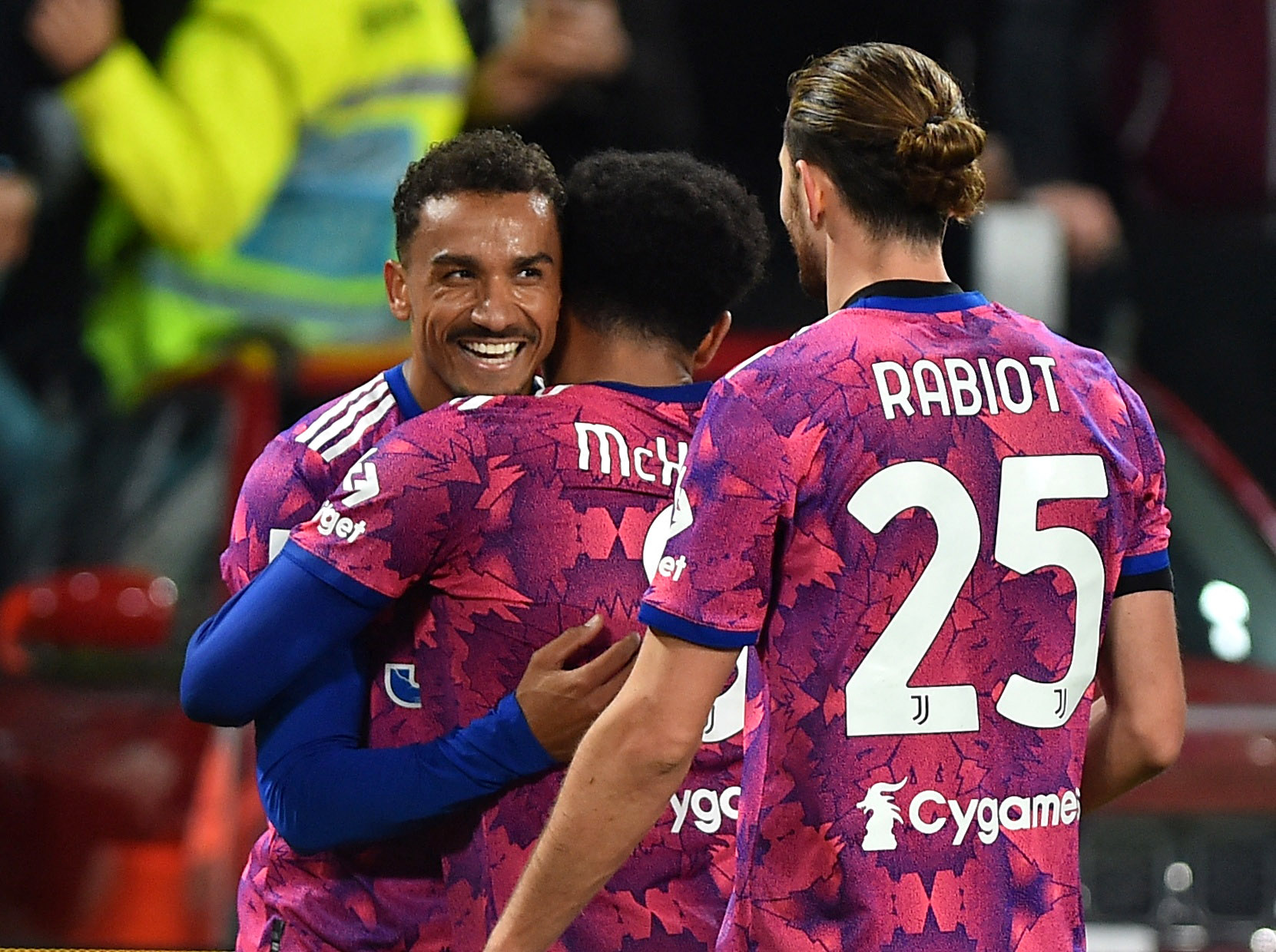 Soccer Football - Serie A - Juventus v Udinese - Allianz Stadium, Turin, Italy - January 7, 2023 Juventus' Danilo celebrates scoring their first goal with Weston McKennie and Adrien Rabiot REUTERS