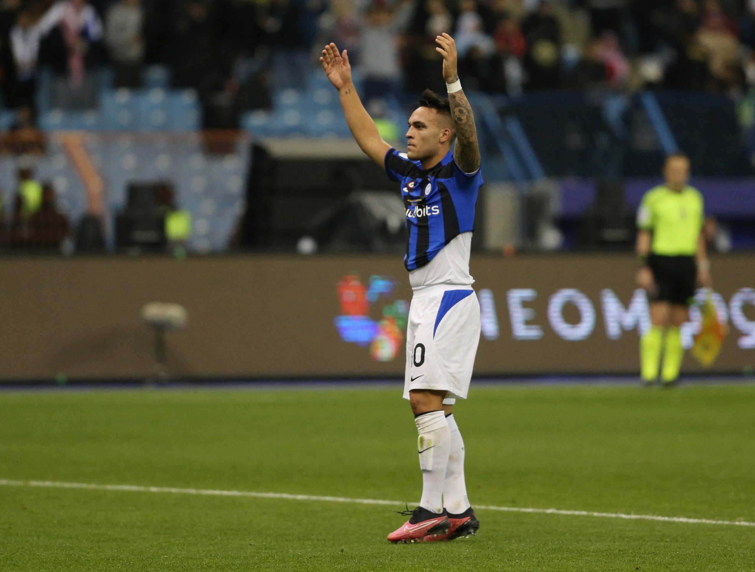 Soccer Football - Italian Super Cup - Final - AC Milan v Inter Milan - King Fahd Stadium, Riyadh, Saudi Arabia - January 18, 2023 Inter Milan's Lautaro Martinez celebrates scoring their third goal REUTERS
