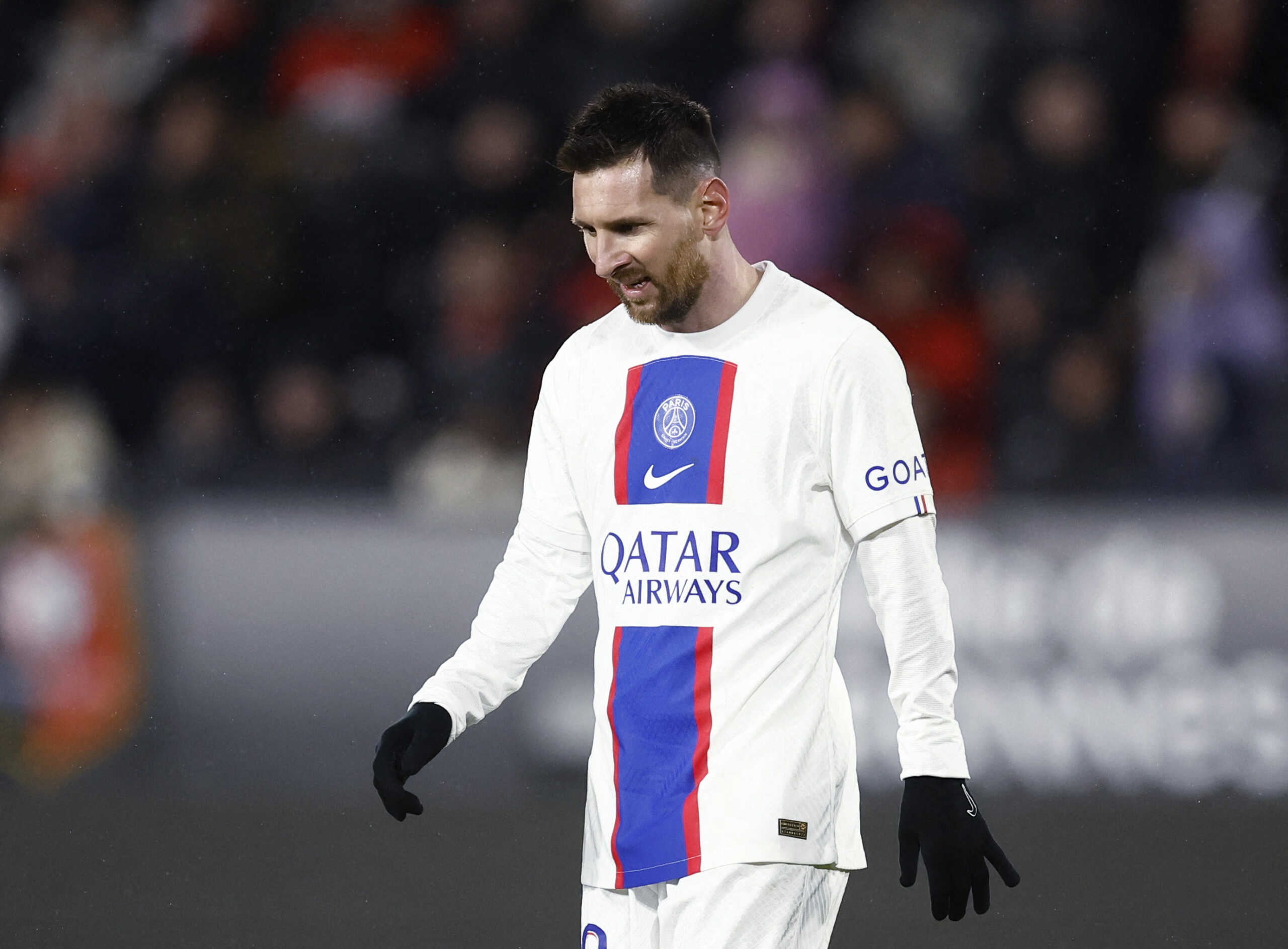 Soccer Football - Ligue 1 - Stade Rennes v Paris St Germain - Roazhon Park, Rennes, France - January 15, 2023  Paris St Germain's Lionel Messi reacts REUTERS
