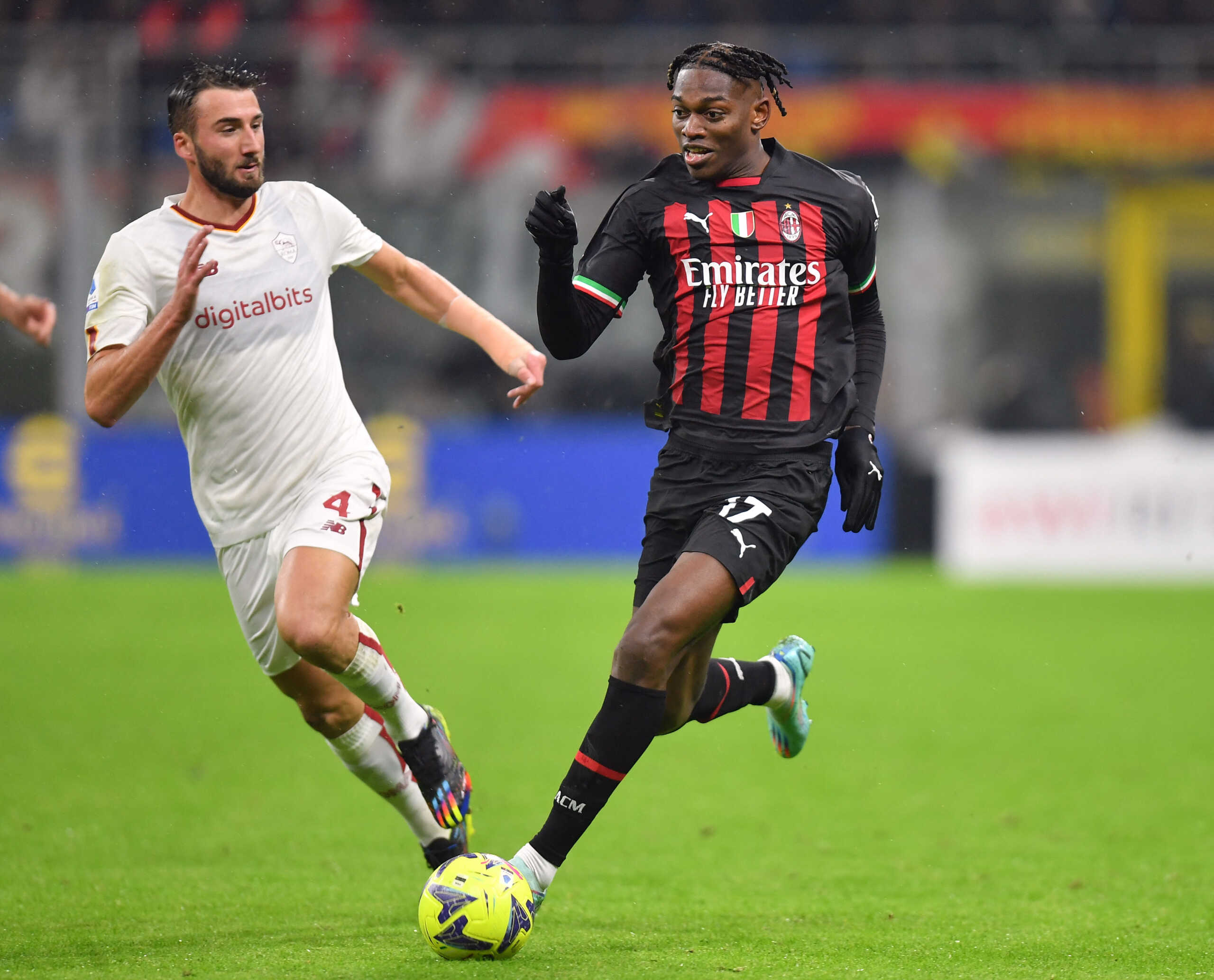 Soccer Football - Serie A - AC Milan v AS Roma - San Siro, Milan, Italy - January 8, 2023 AC Milan's Rafael Leao in action with AS Roma's Bryan Cristante REUTERS