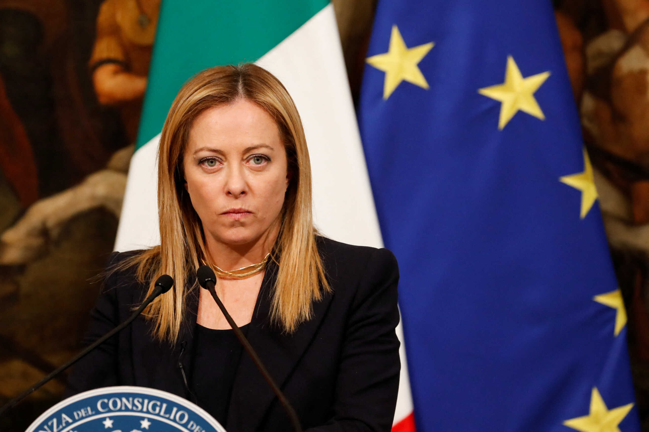 Italian Prime Minister Giorgia Meloni attends a news conference at Chigi Palace, in Rome, Italy, January 10, 2023. REUTERS