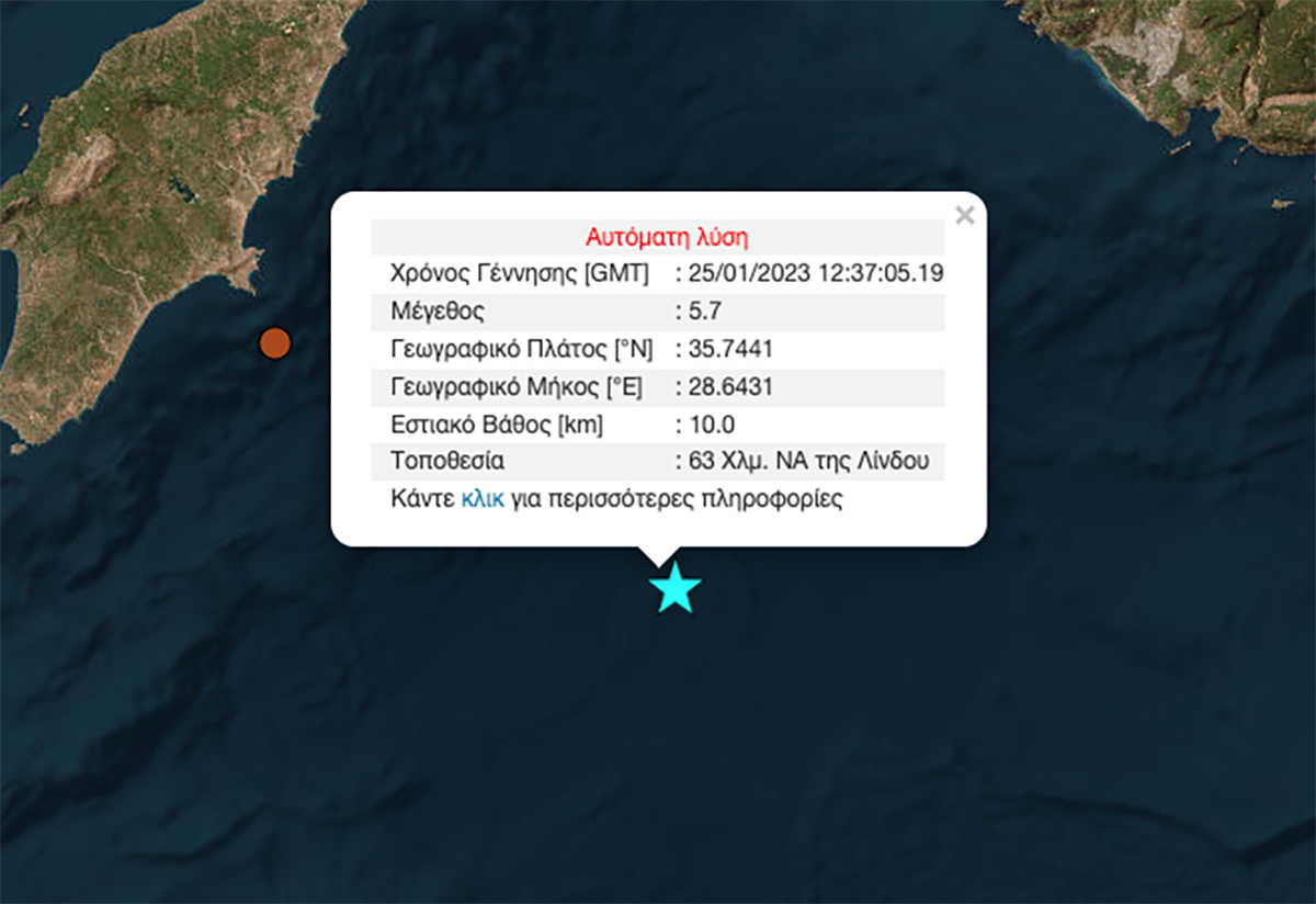 Σεισμός 5,7 Ρίχτερ στην Ρόδο - Έγινε αισθητός στο Ηράκλειο!
