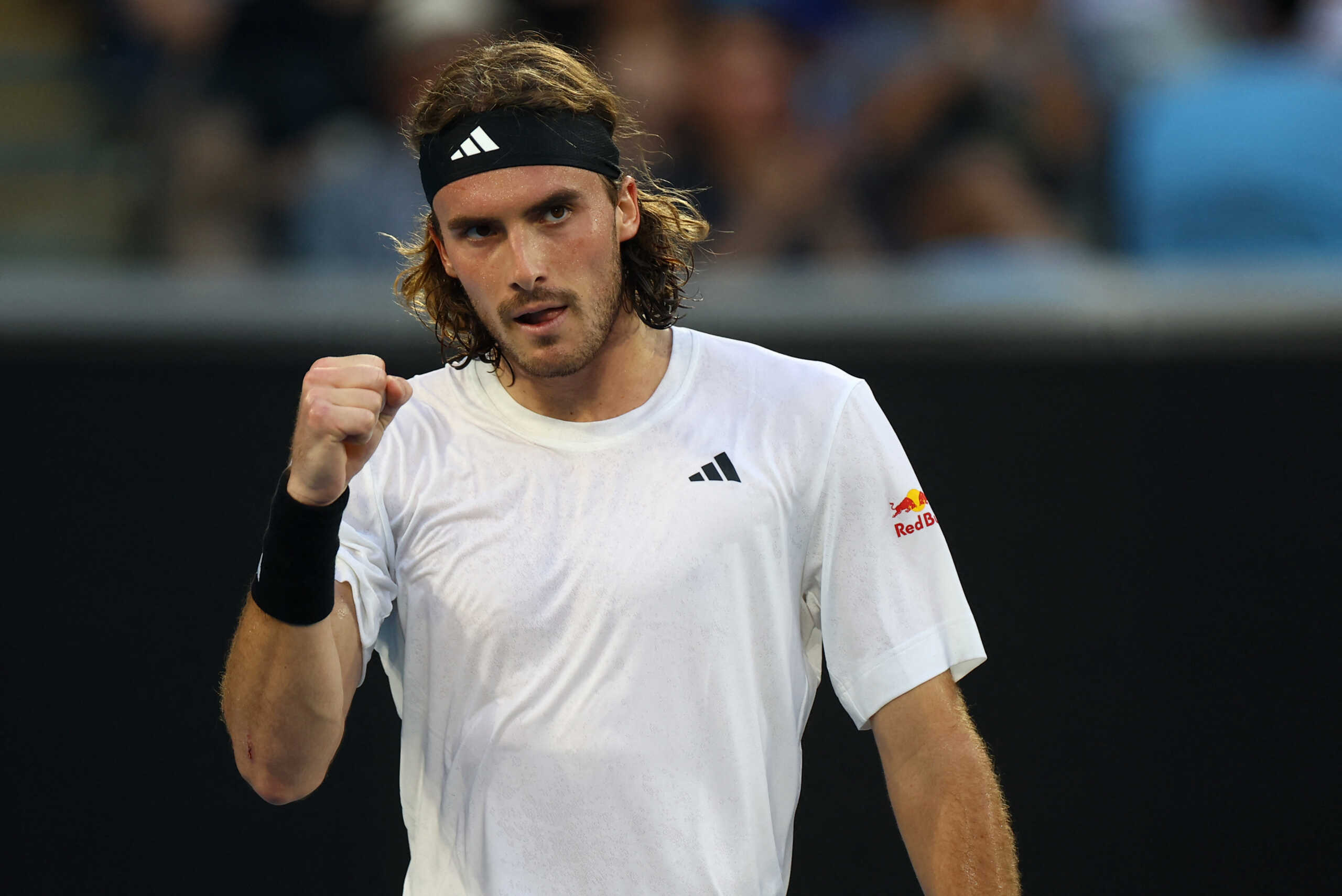 Tennis - Australian Open - Melbourne Park, Melbourne, Australia - January 16, 2023 Greece's Stefanos Tsitsipas reacts during his first round match against France's Quentin Halys REUTERS