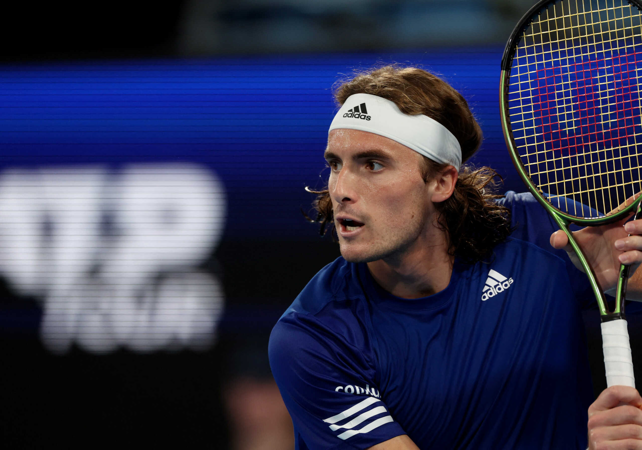 Tennis - United Cup - Ken Rosewall Arena, Sydney, Australia - January 7, 2023  Greece's Stefanos Tsitsipas reacts during his match in the semi final against Italy's Matteo Berrettini REUTERS