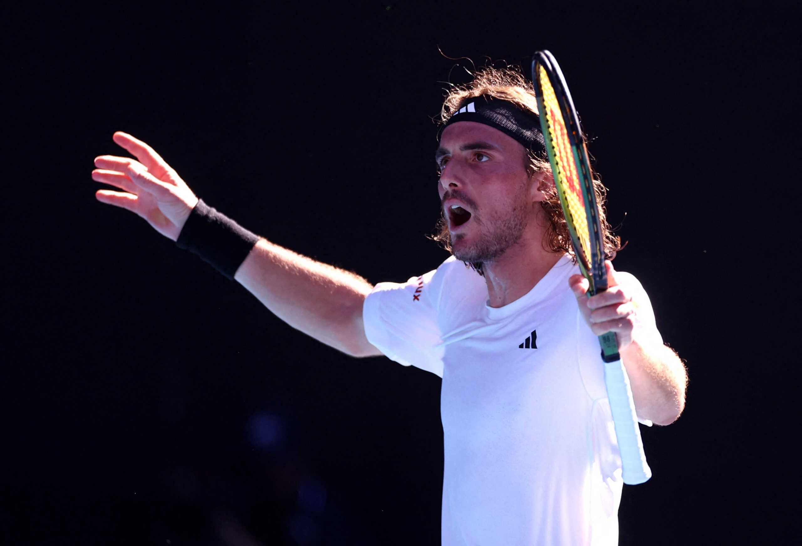 Tennis - Australian Open - Melbourne Park, Melbourne, Australia - January 27, 2023 Greece’s Stefanos Tsitsipas reacts during his semi final match against Russia's Karen Khachanov REUTERS