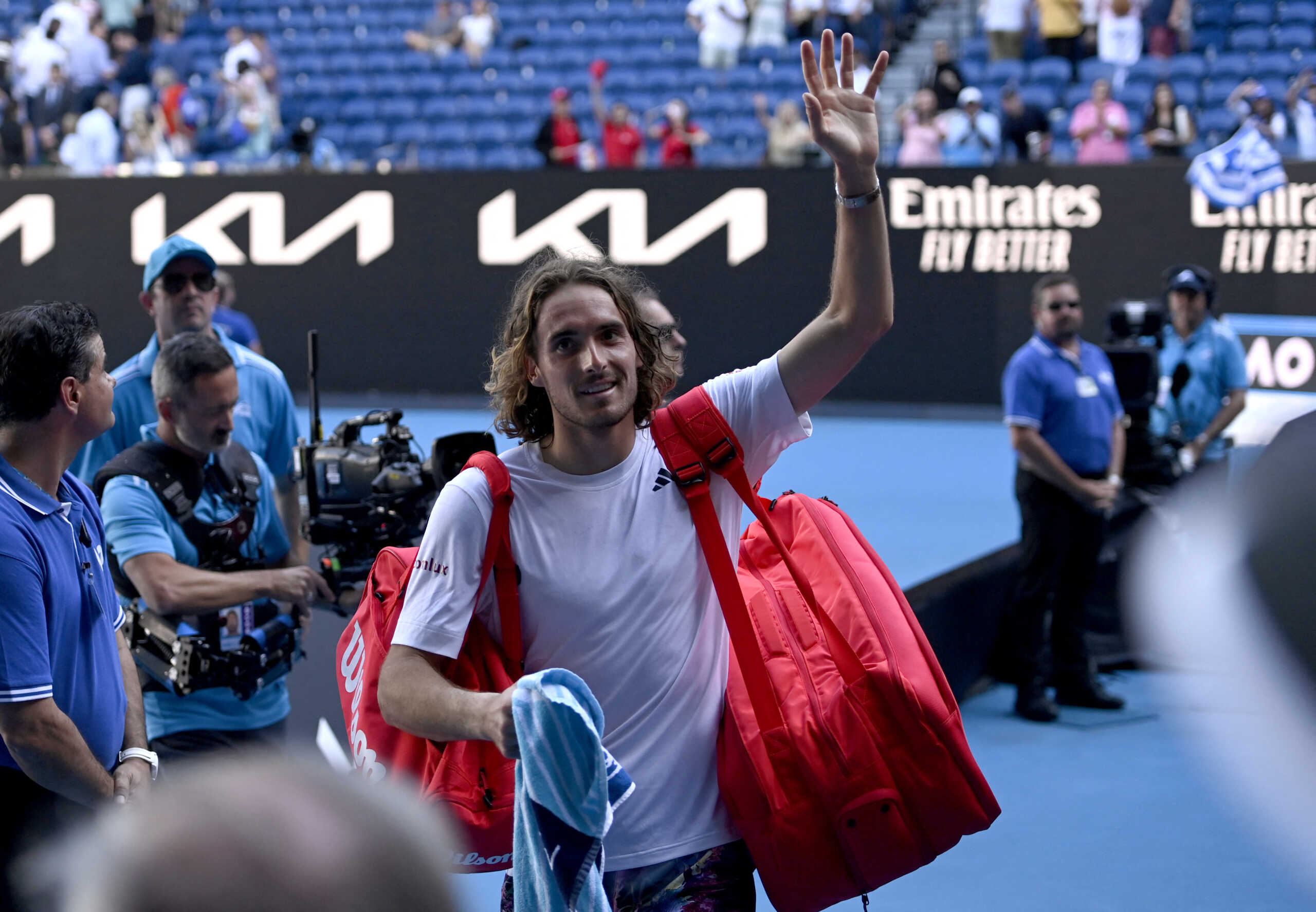 Tennis - Australian Open - Melbourne Park, Melbourne, Australia - January 27, 2023 Greece’s Stefanos Tsitsipas leaves the court after winning his semi final match against Russia's Karen Khachanov REUTERS