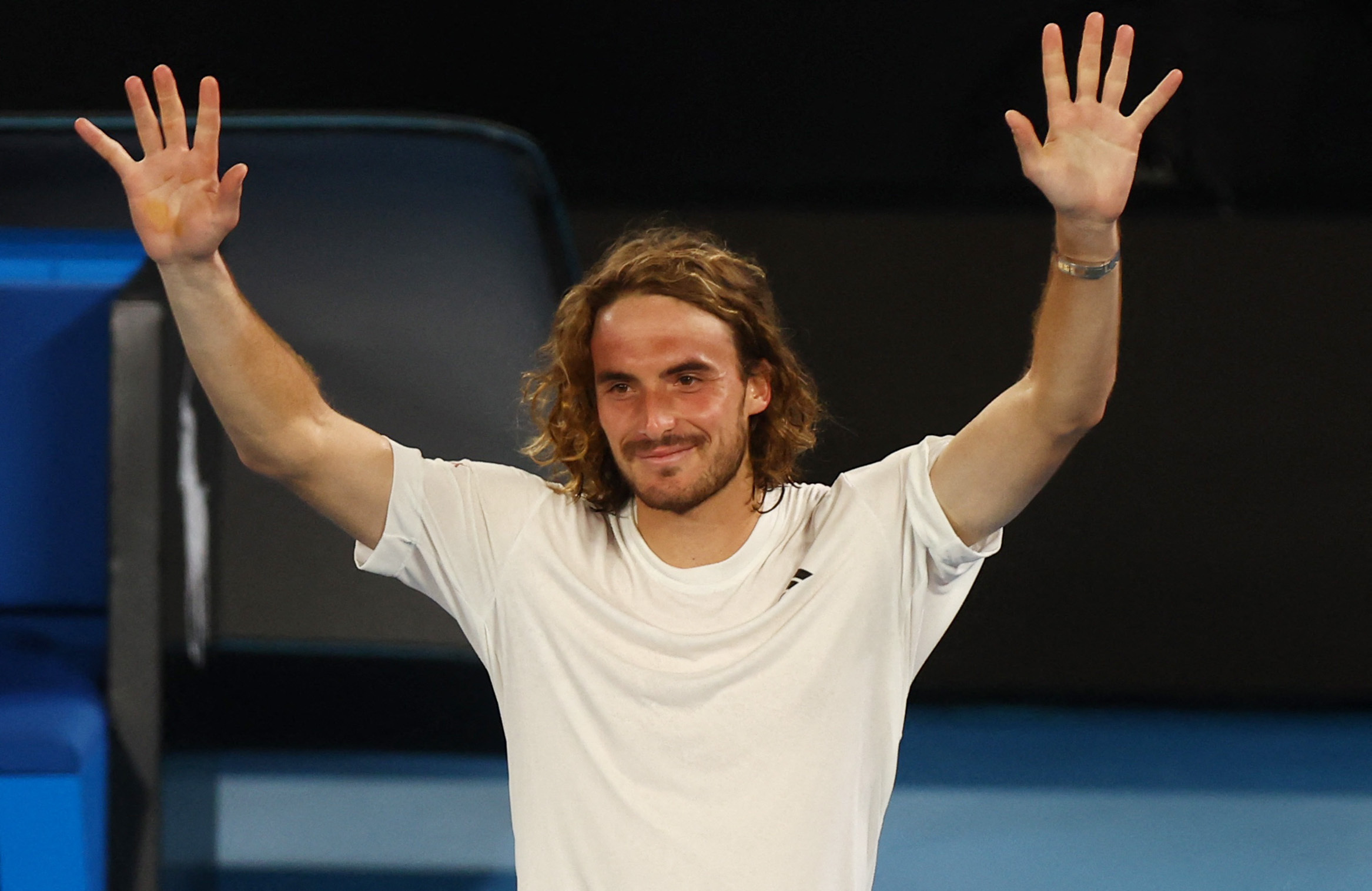 Tennis - Australian Open - Melbourne Park, Melbourne, Australia - January 22, 2023 Greece's Stefanos Tsitsipas celebrates winning his fourth round match against Italy's Jannik Sinner REUTERS