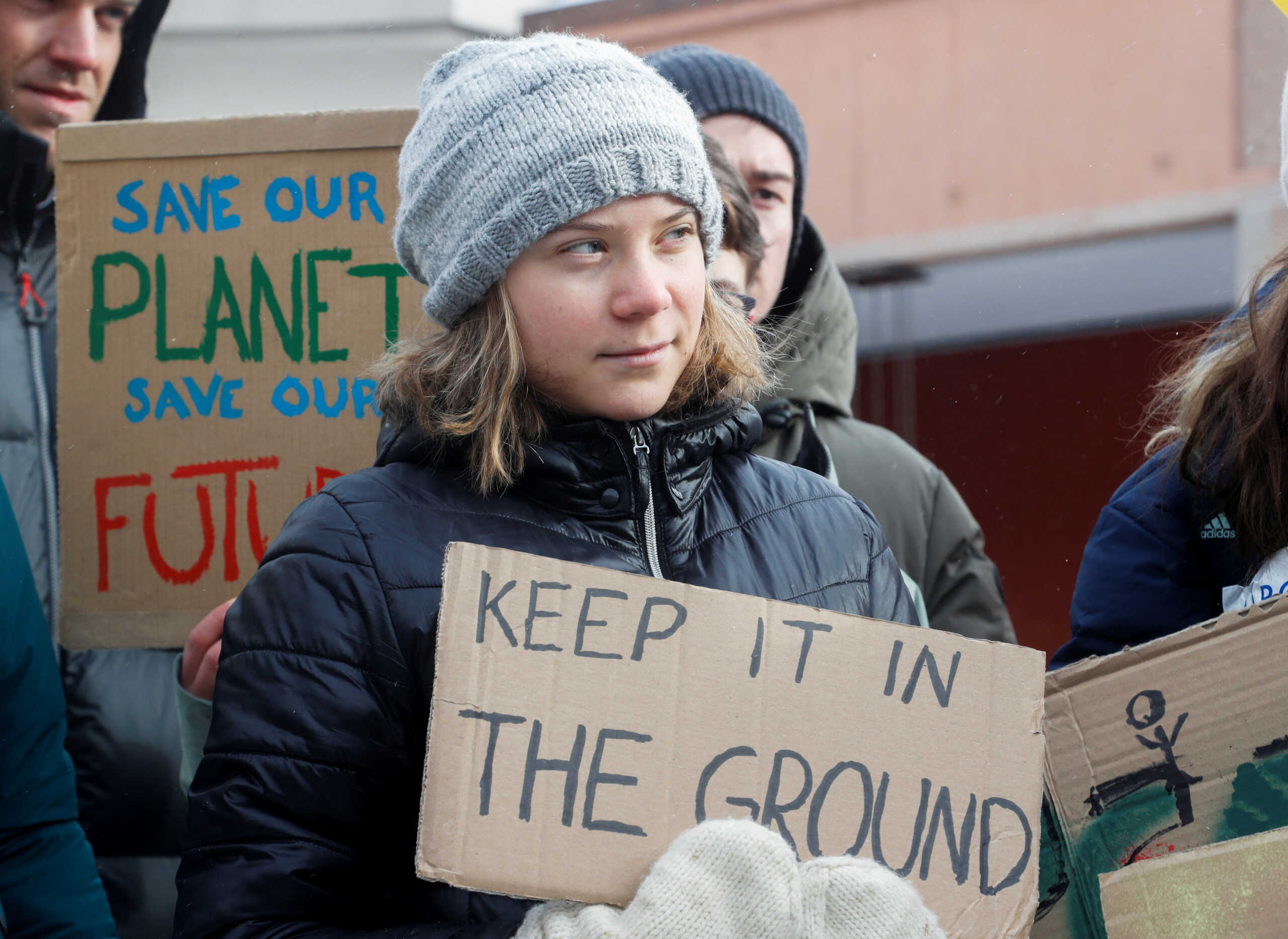 Climate activist Greta Thunberg takes part in a protest on the last day of the World Economic Forum (WEF) in Davos, Switzerland January 20, 2023. REUTERS