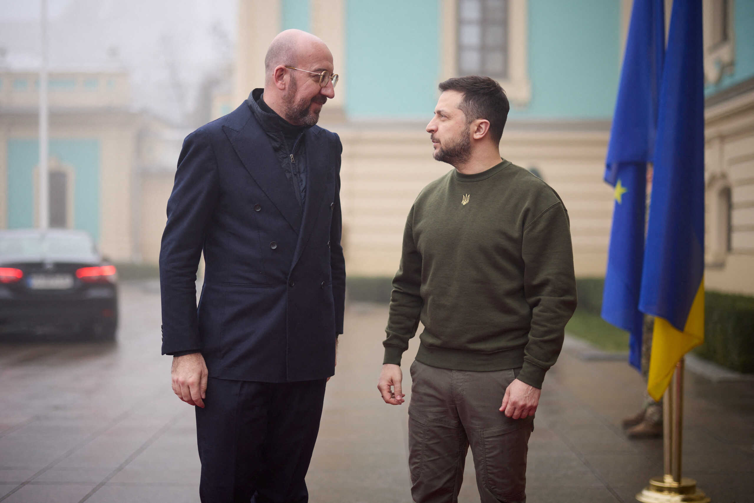 Ukraine's President Volodymyr Zelenskiy speaks with European Council President Charles Michel, amid Russia's attack on Ukraine, in Kyiv, Ukraine January 19, 2023. Ukrainian Presidential Press Service