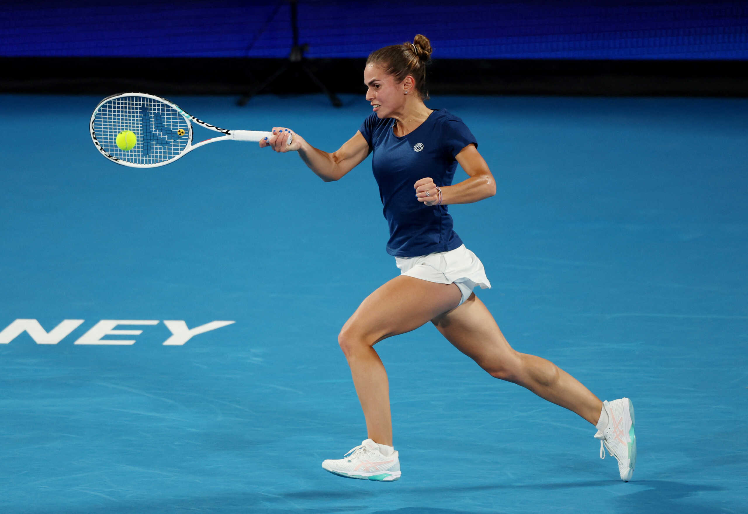Tennis - United Cup - Ken Rosewall Arena, Sydney, Australia - January 7, 2023  Greece's Valentini Grammatikopoulou in action during her match in the semi final against Italy's Lucia Bronzetti REUTERS