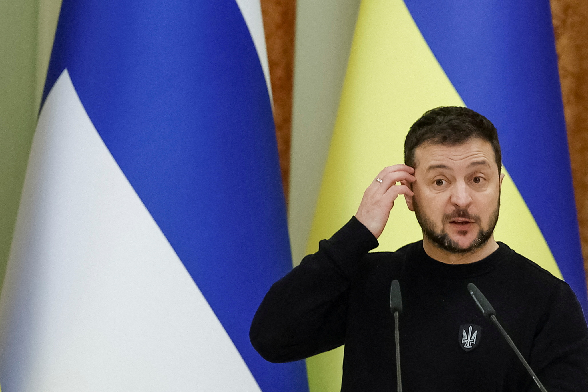 FILE PHOTO: Ukraine's President Volodymyr Zelenskiy attends a joint news briefing with Finnish President Sauli Niinisto, amid Russia's attack on Ukraine, in Kyiv, Ukraine January 24, 2023. REUTERS